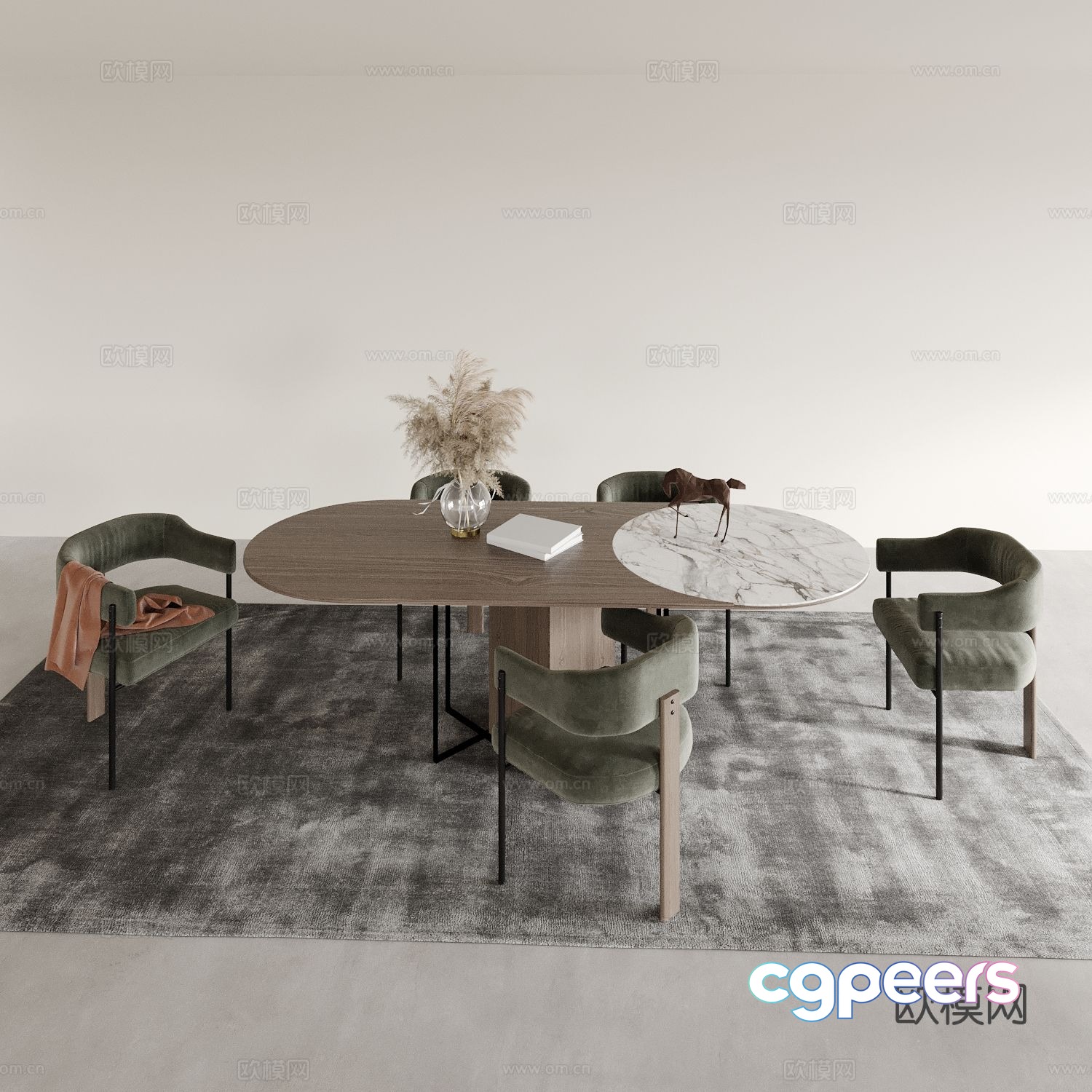 Oval dining table and chairs solid wood dining table 3d model Oval dining table and chairs solid wood dining table 3d model