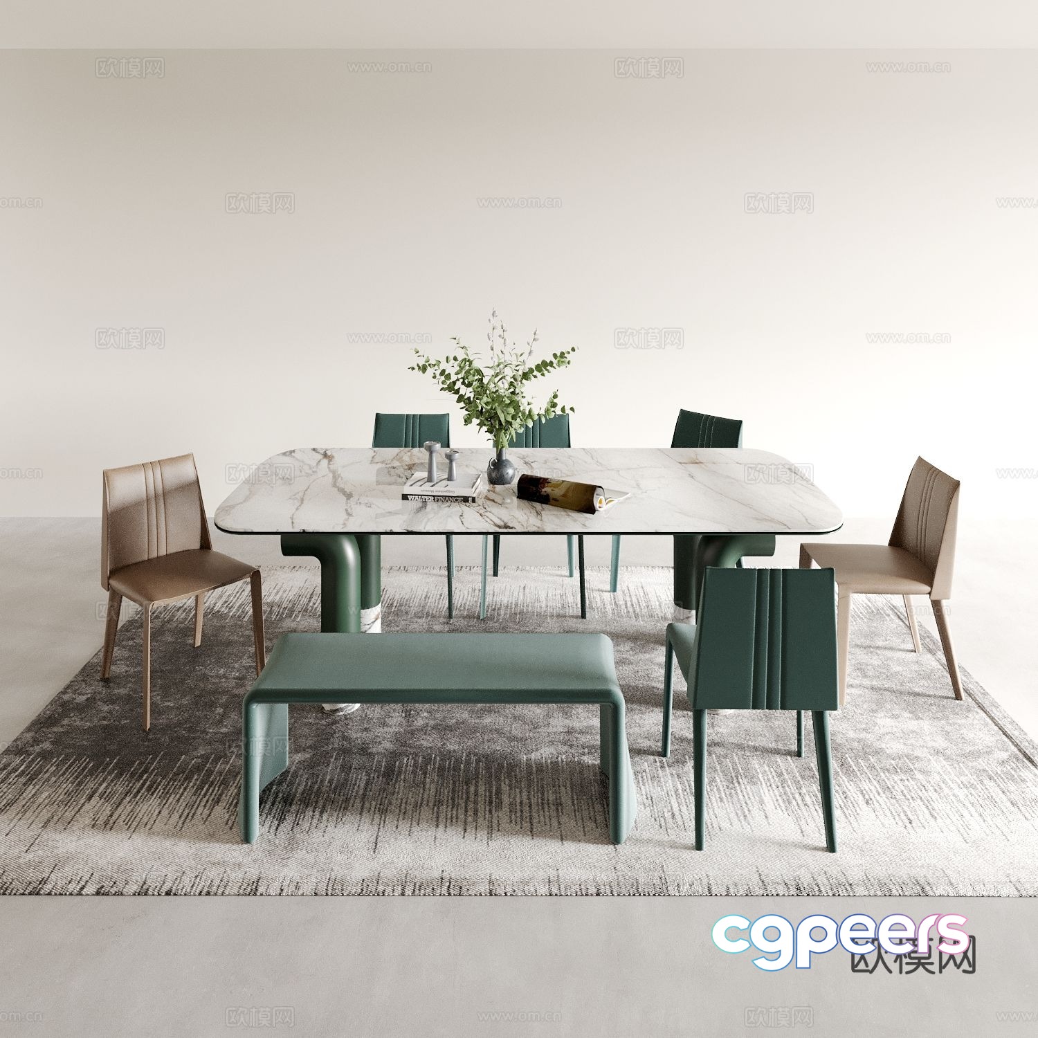 Modern dining table and chairs marble dining table 3d model Modern dining table and chairs marble dining table 3d model