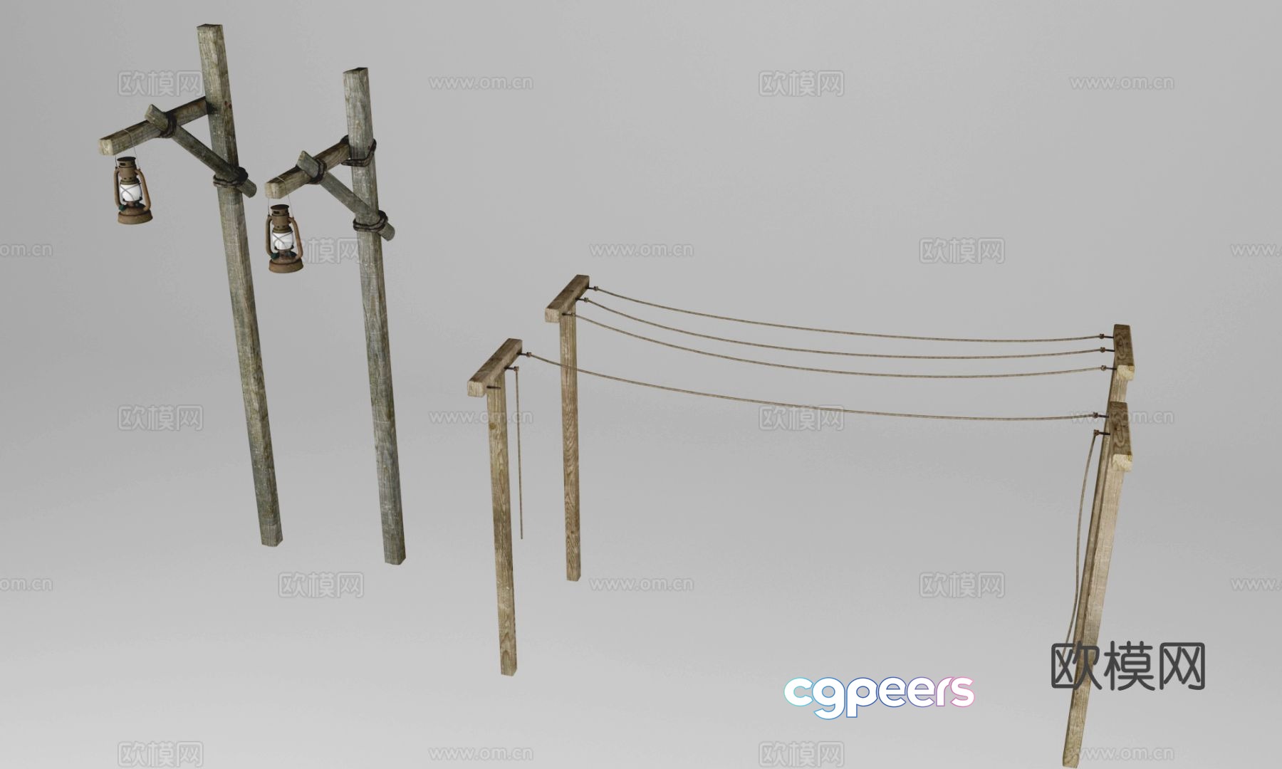 Telephone pole, street light pole, lantern 3d model Telephone pole, street light pole, lantern 3d model