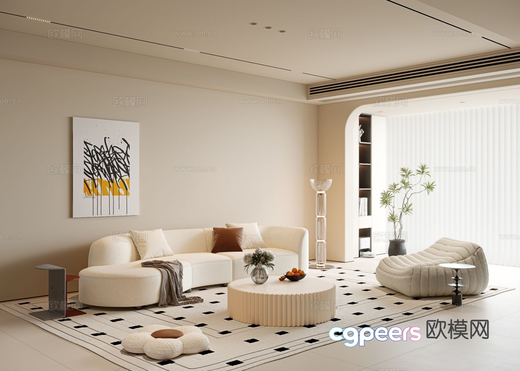 Cream style living room 3d model Cream style living room 3d model