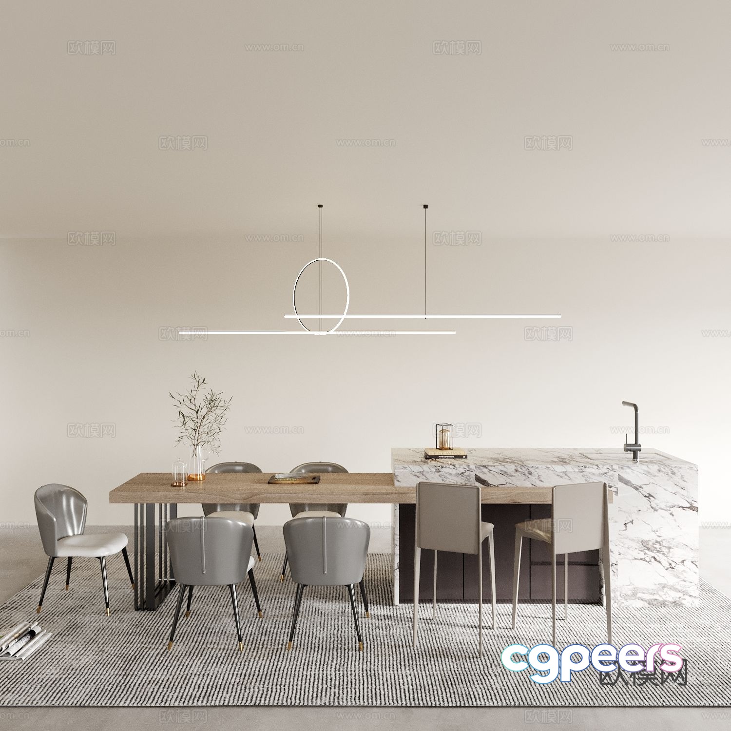 Island table dining table and chairs 3d model Island table dining table and chairs 3d model