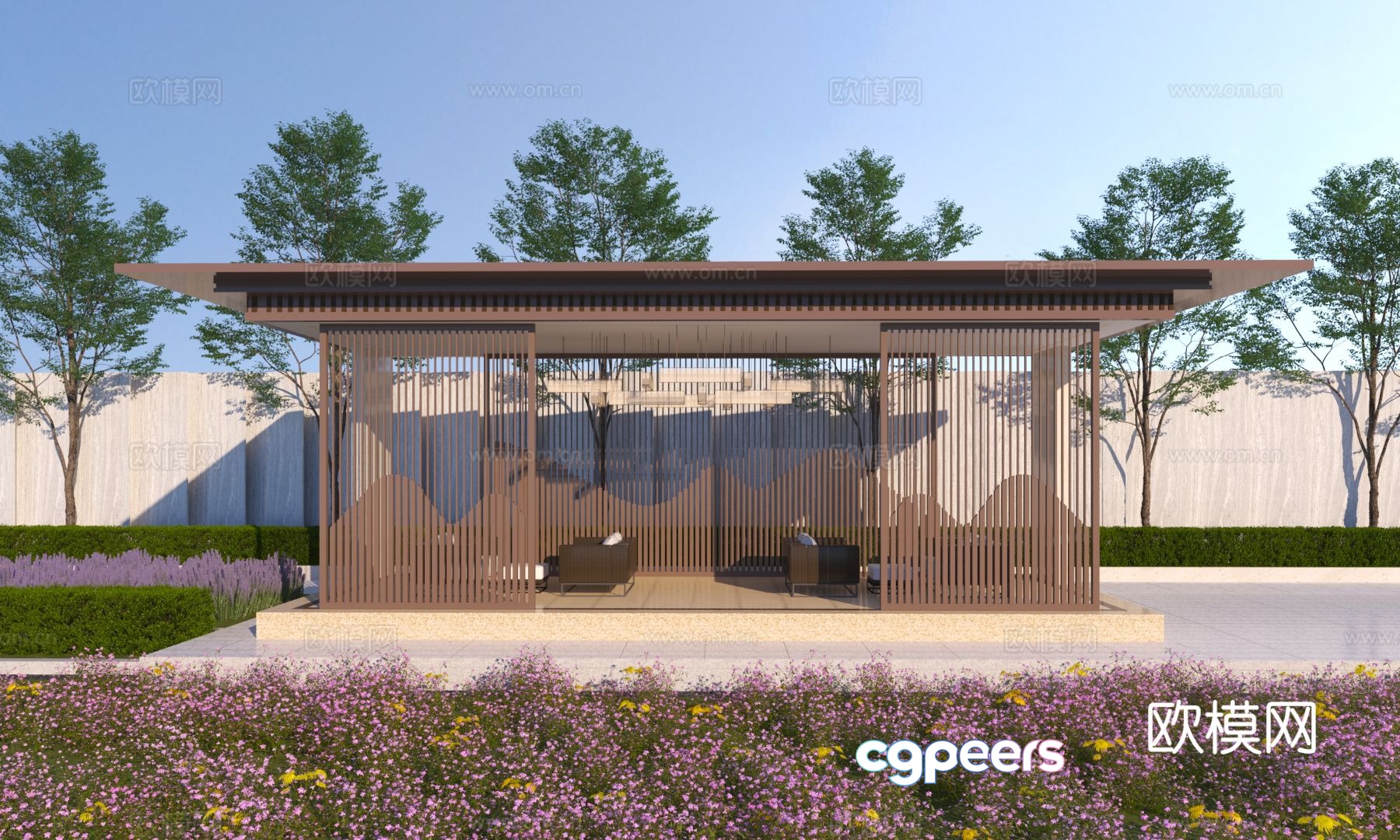 New Chinese style gallery pavilion corridor long corridor 3D model New Chinese style gallery pavilion corridor long corridor 3D model