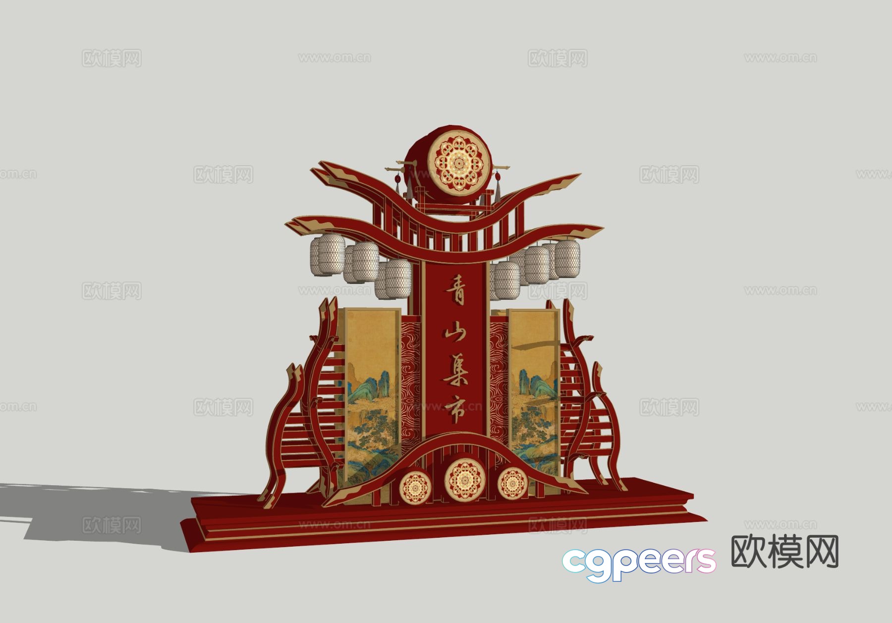 New Chinese style display outdoor installation national trend stage 3D model New Chinese style display outdoor installation national trend stage 3D model