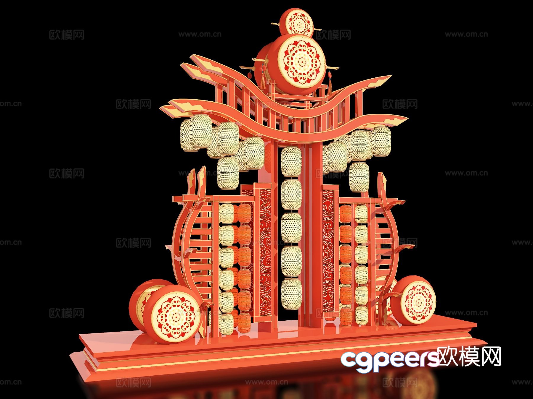 New Chinese style display outdoor installation national trend stage 3D model New Chinese style display outdoor installation national trend stage 3D model