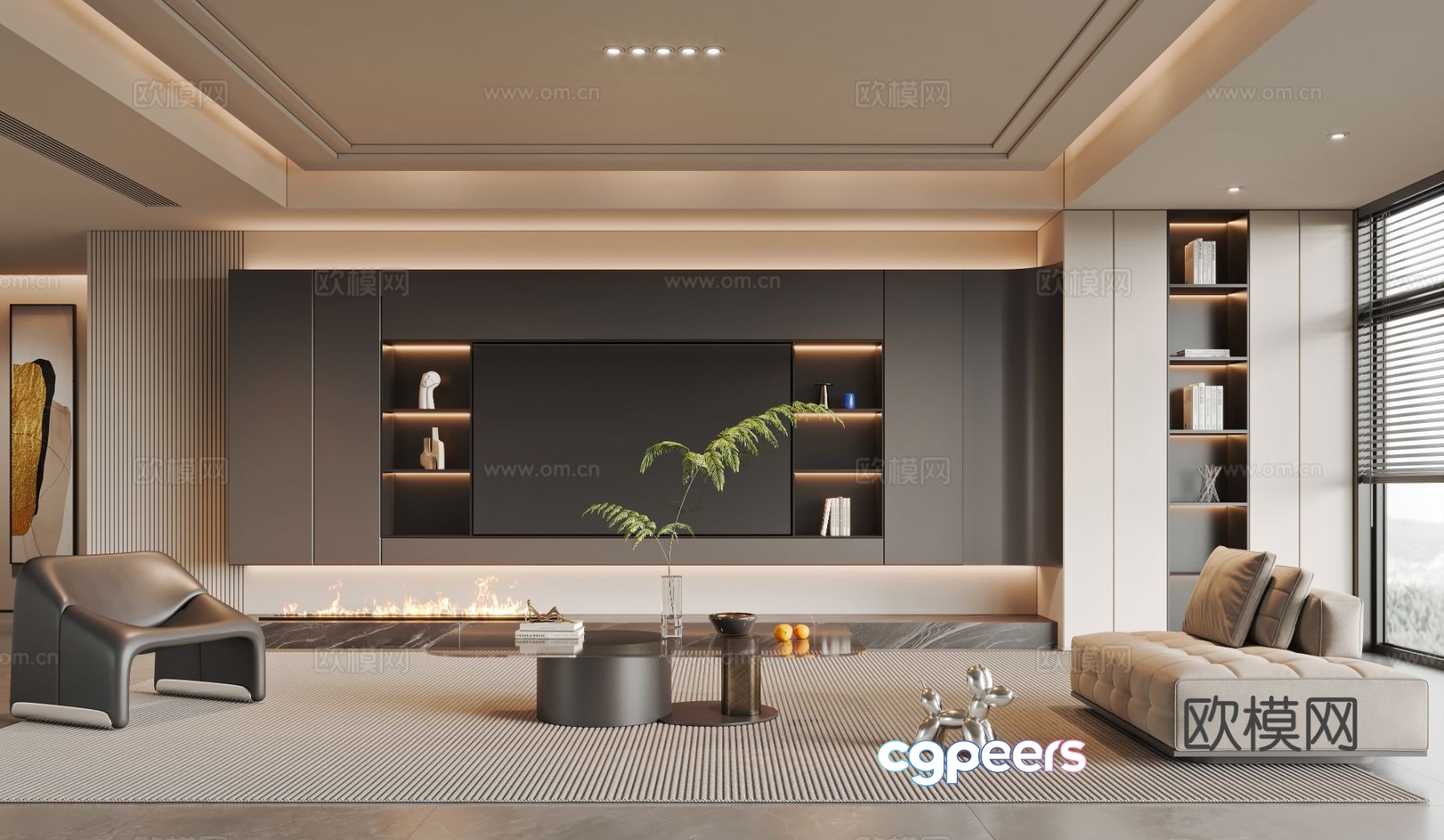 Modern living room tv background 3d model Modern living room tv background 3d model