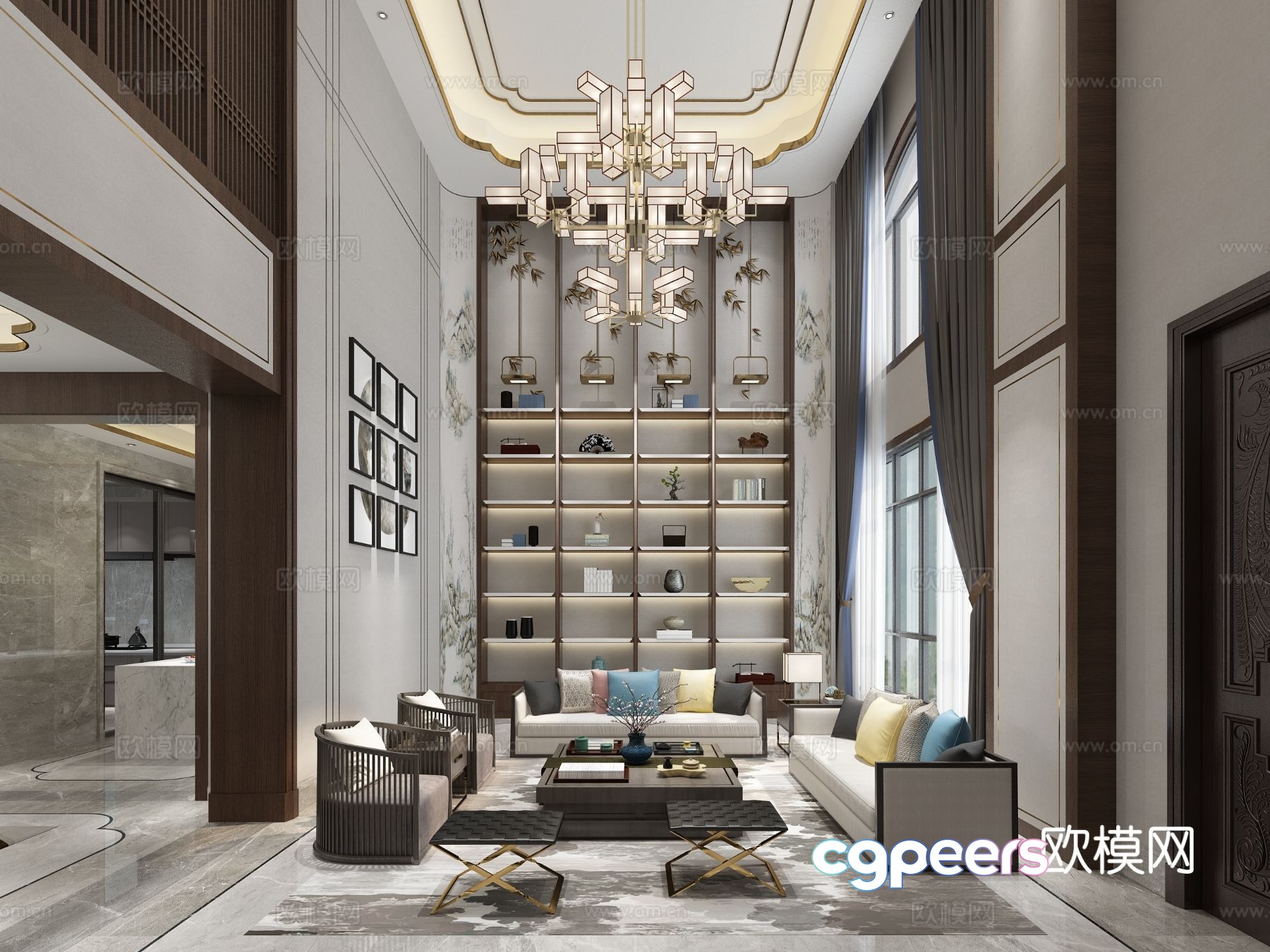 New Chinese-style villa guest restaurant 3D model New Chinese-style villa guest restaurant 3D model