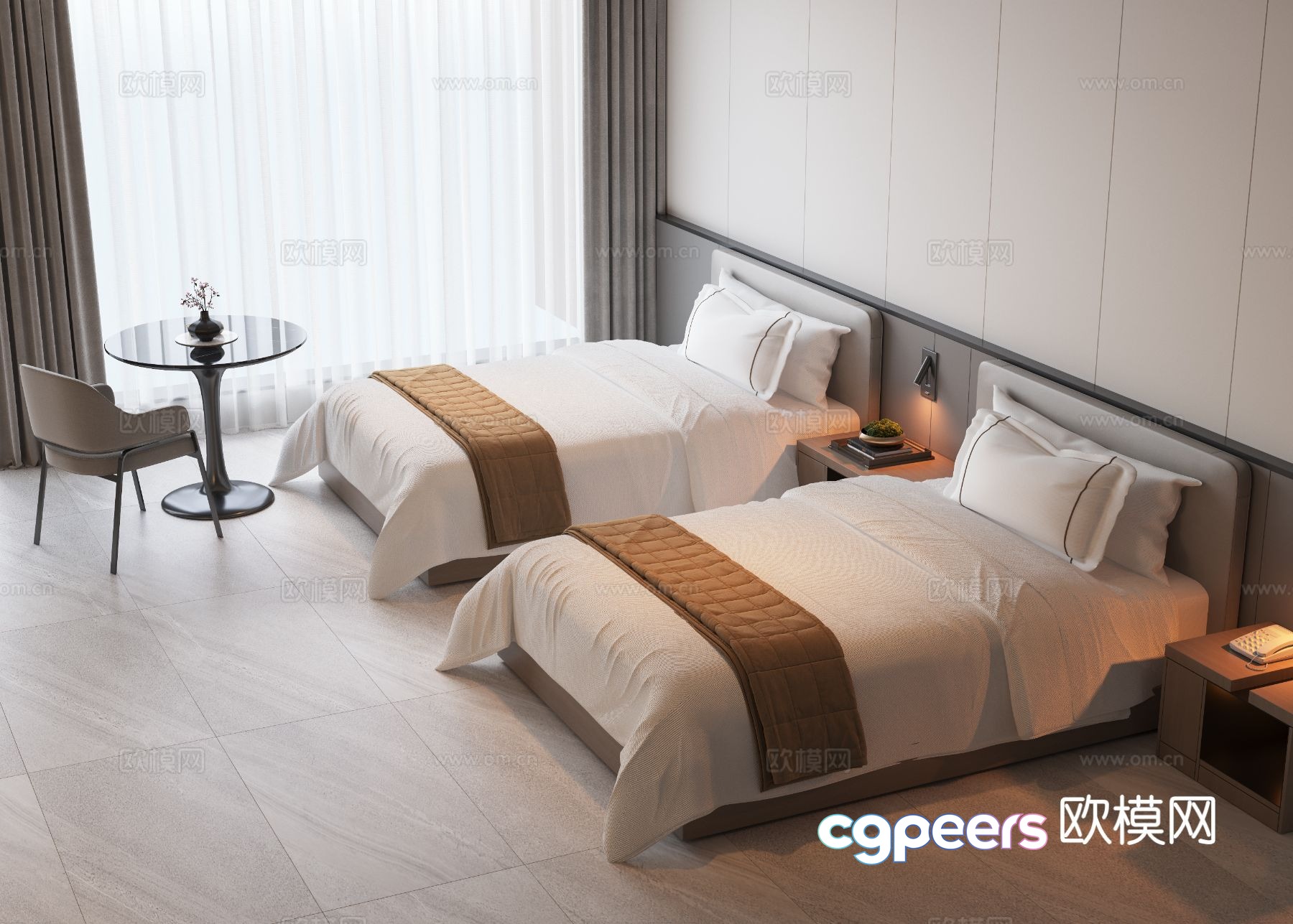 Modern hotel bed single bed 3d model Modern hotel bed single bed 3d model