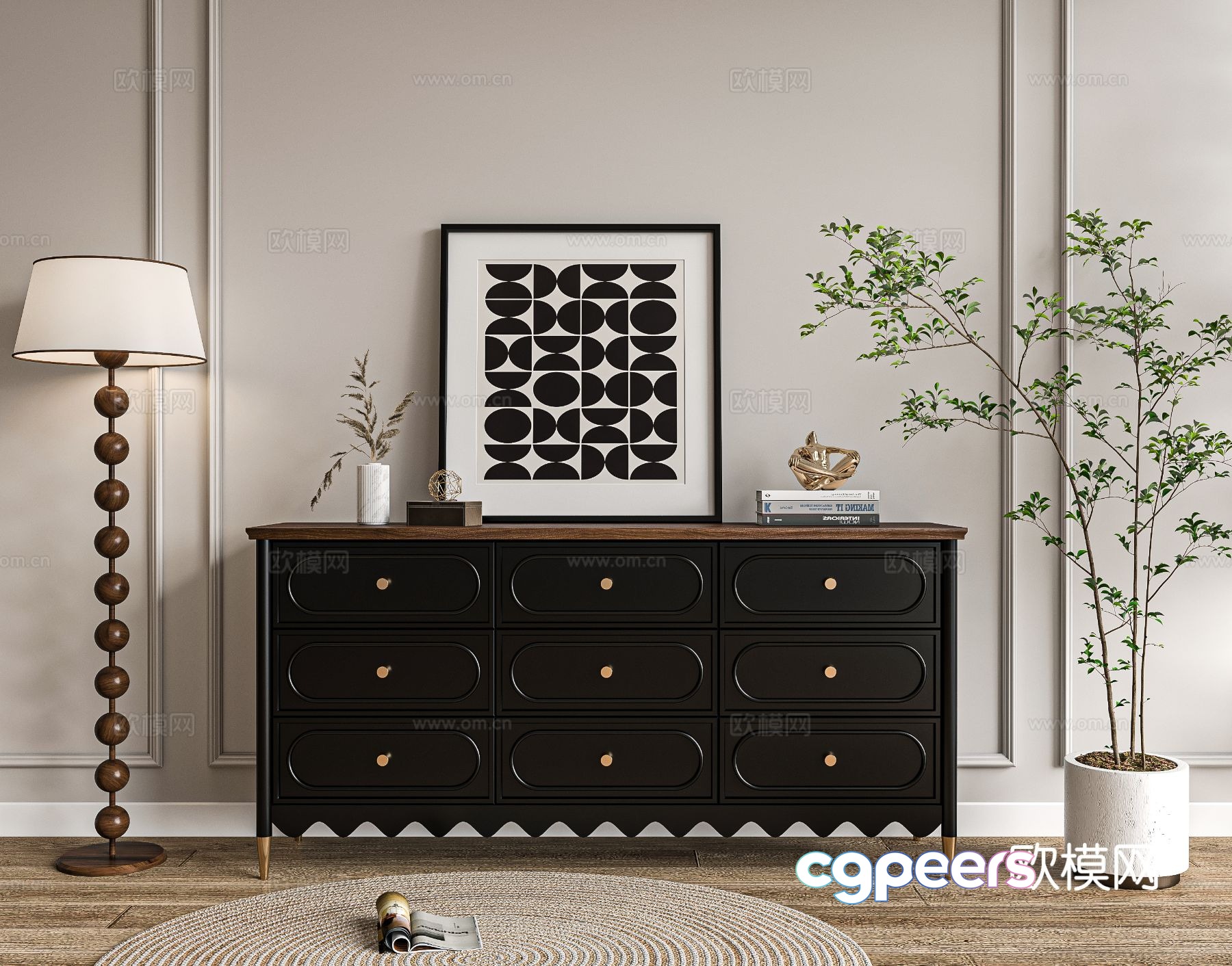 French retro entryway cabinet 3D model French retro entryway cabinet 3D model