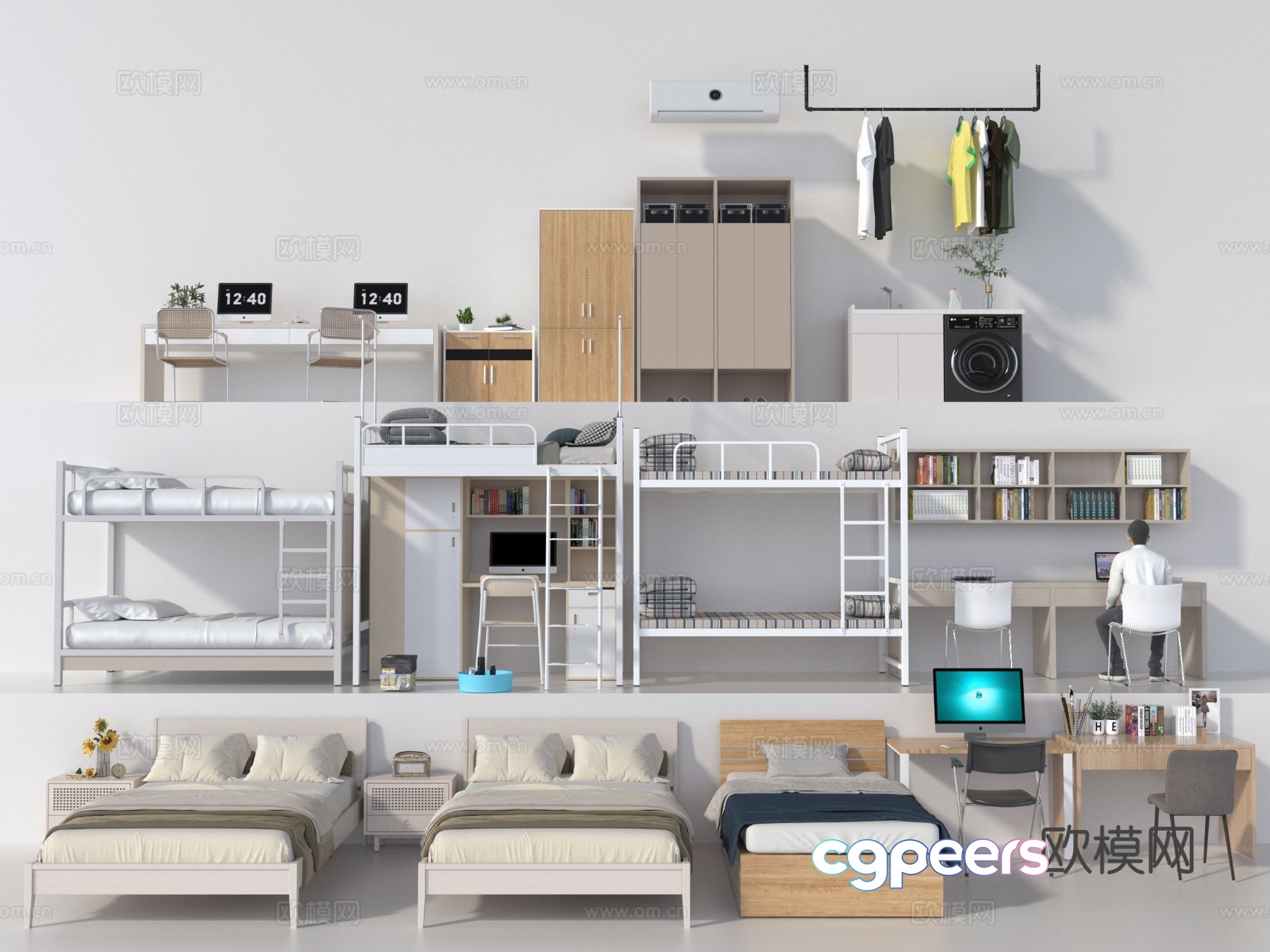 Dormitory bunk bed desk bunk bed 3d model Dormitory bunk bed desk bunk bed 3d model