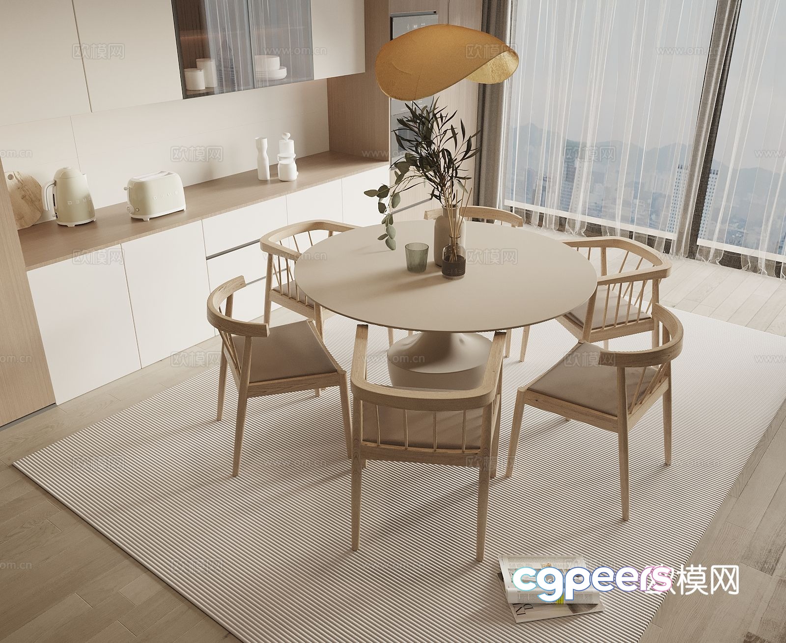 Log style dining table and chairs round dining table 3d model Log style dining table and chairs round dining table 3d model