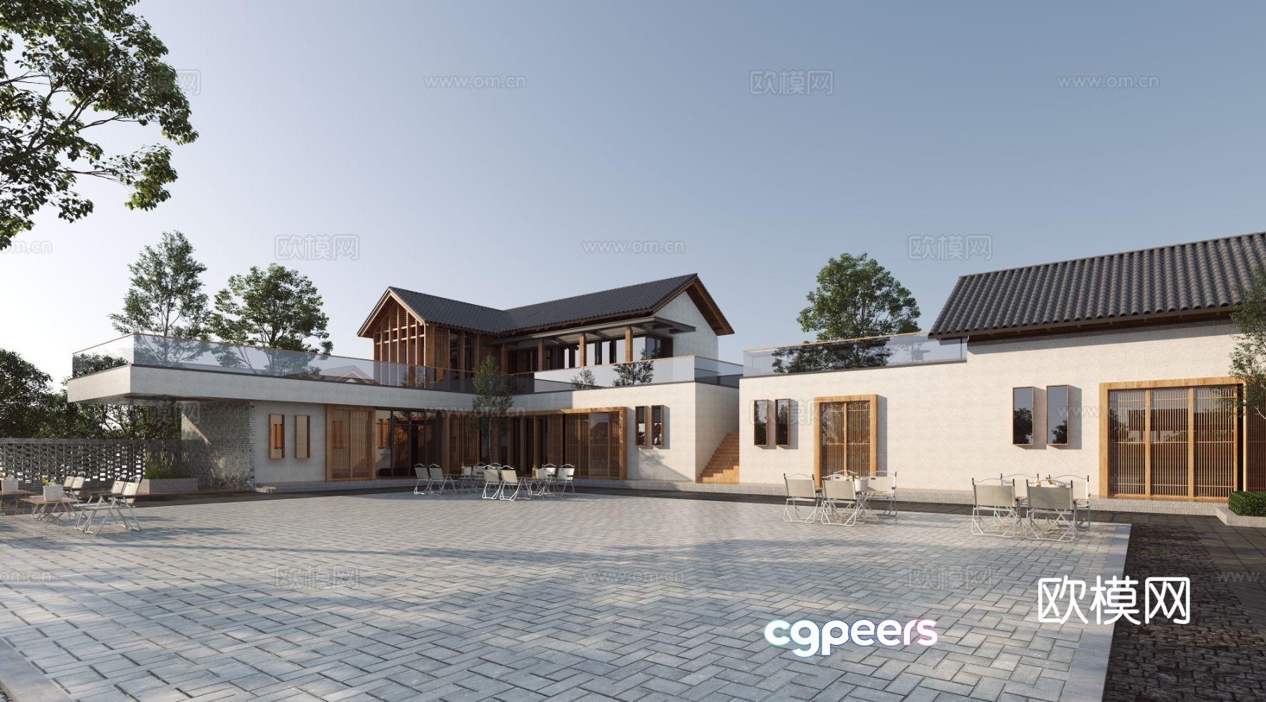 New Chinese style villa courtyard landscape 3D model New Chinese style villa courtyard landscape 3D model