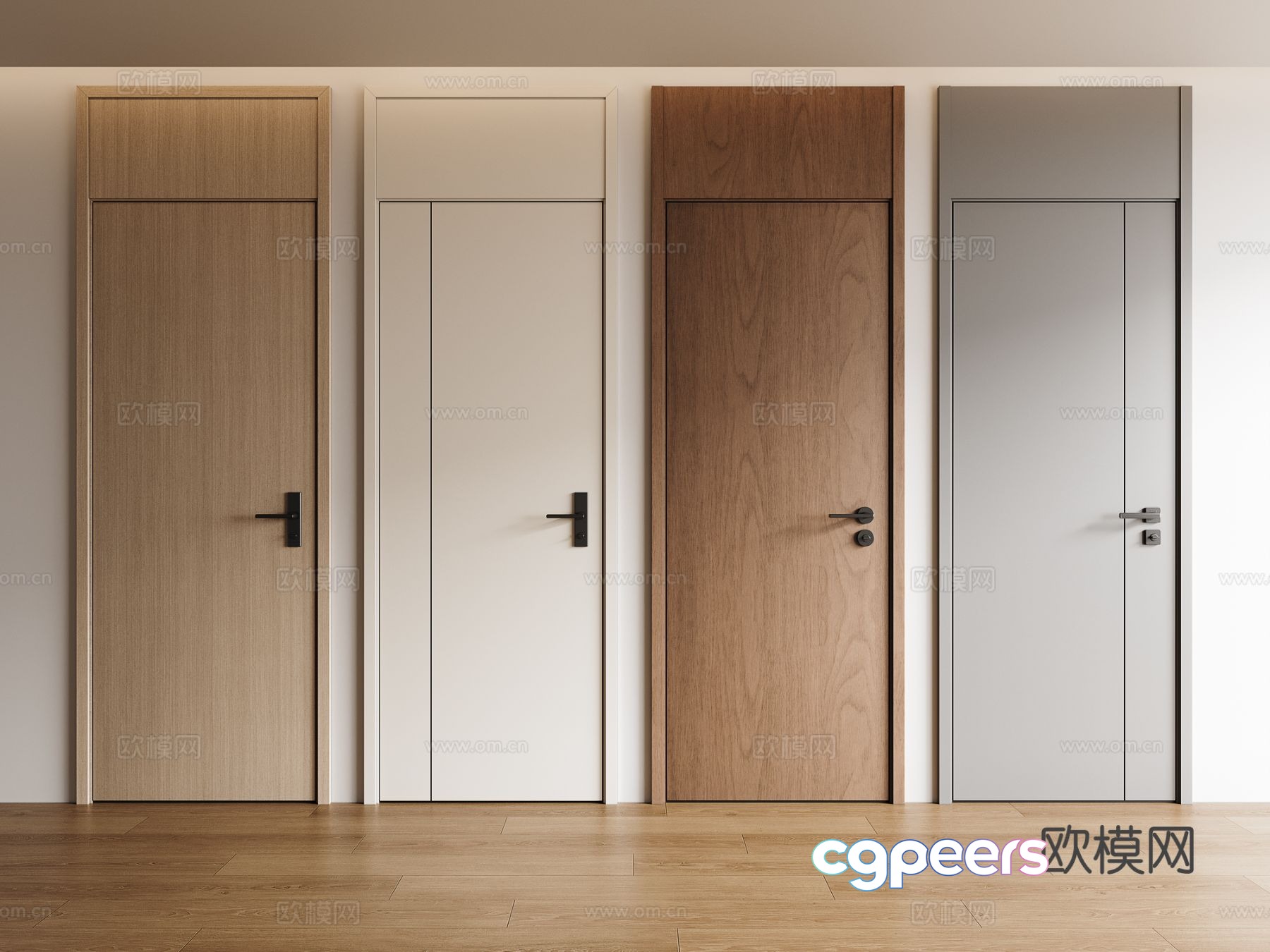 Modern full-ceiling door bedroom door wooden door solid wood door flat door 3d model Modern full-ceiling door bedroom door wooden door solid wood door flat door 3d model