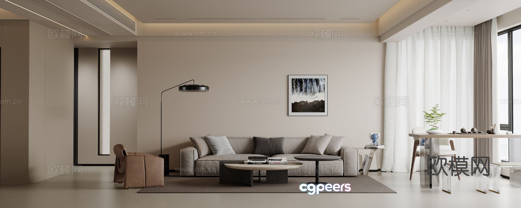 Modern living and dining room 3d model Modern living and dining room 3d model
