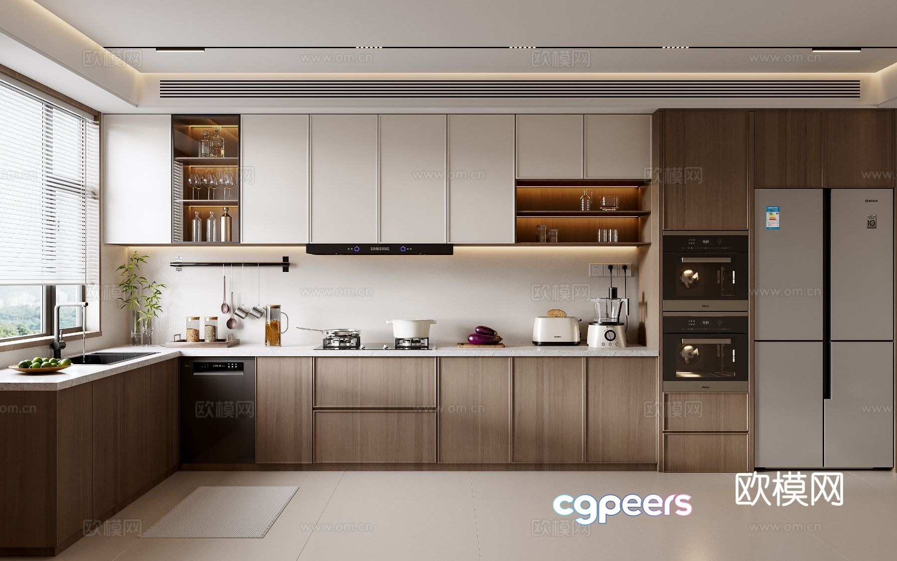 New Chinese style kitchen L-shaped cabinet 3d model New Chinese style kitchen L-shaped cabinet 3d model