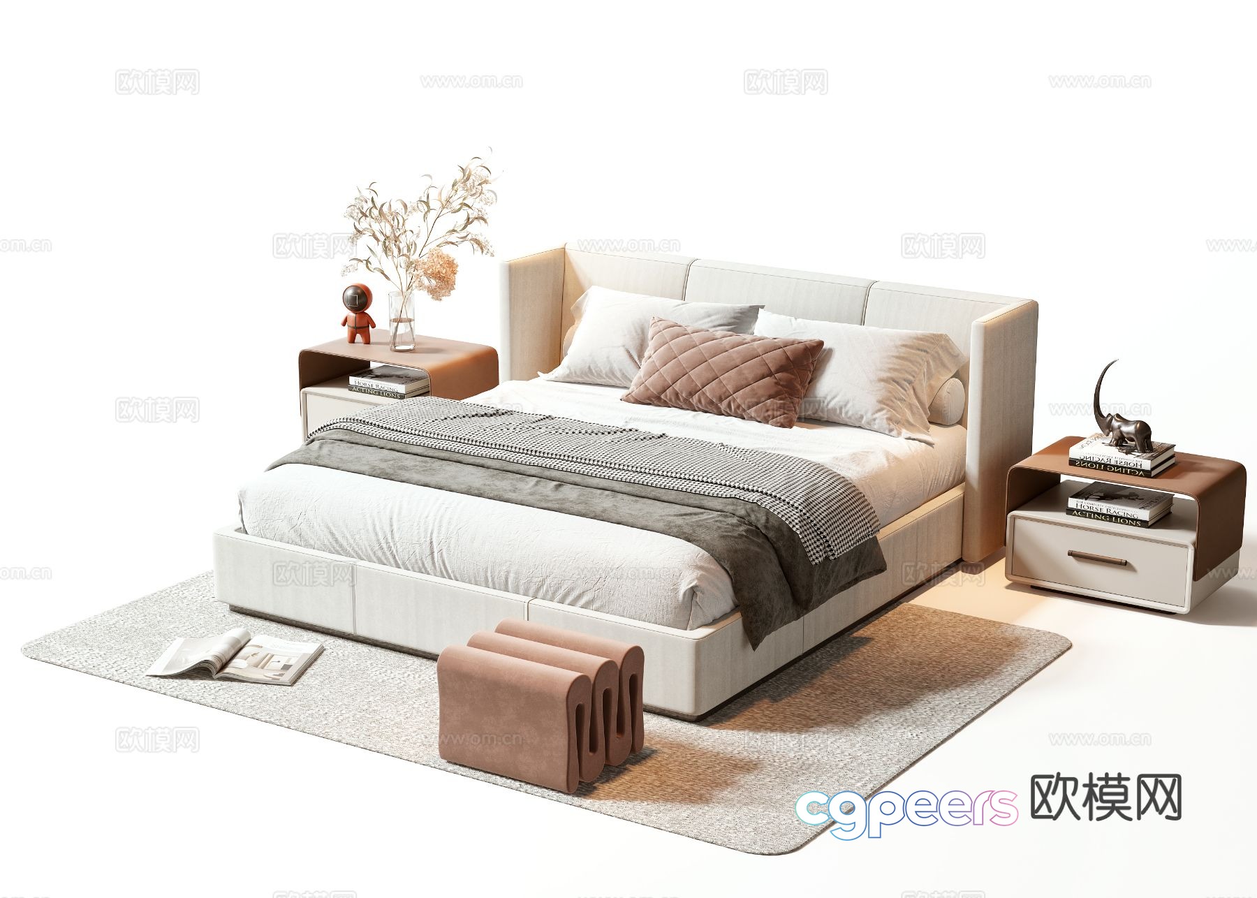 Light luxury double bed 3D model Light luxury double bed 3D model