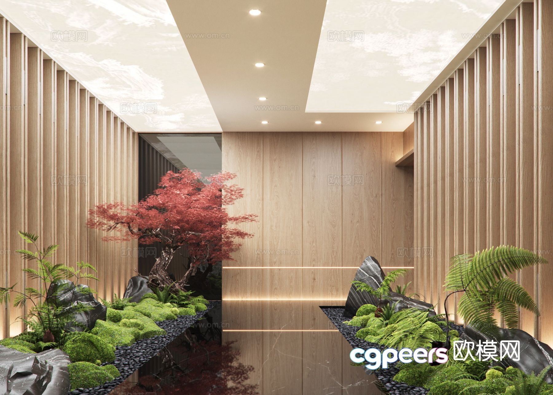 Modern indoor aisle landscaping 3D model Modern indoor aisle landscaping 3D model