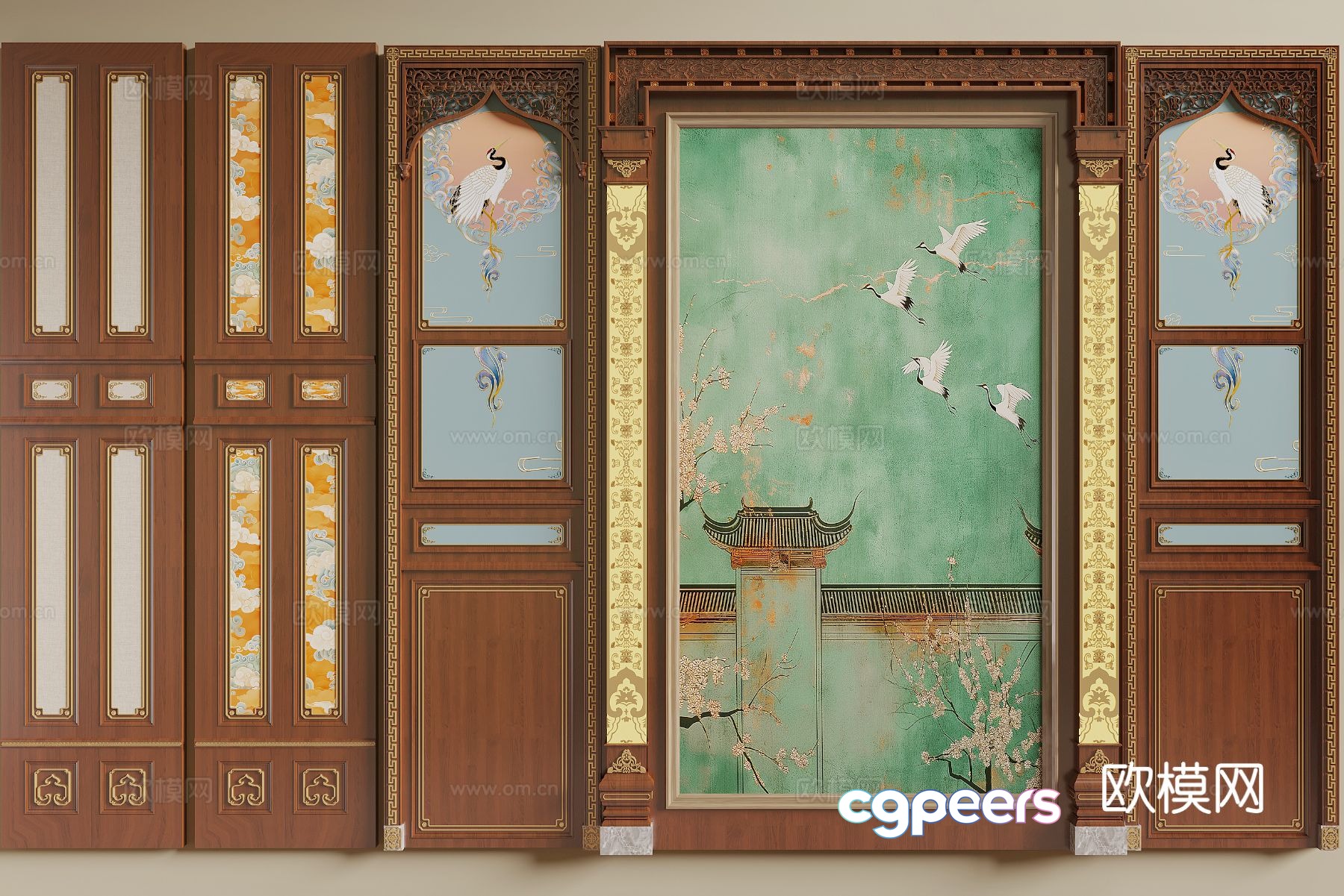 Chinese wall panel 3D model Chinese wall panel 3D model