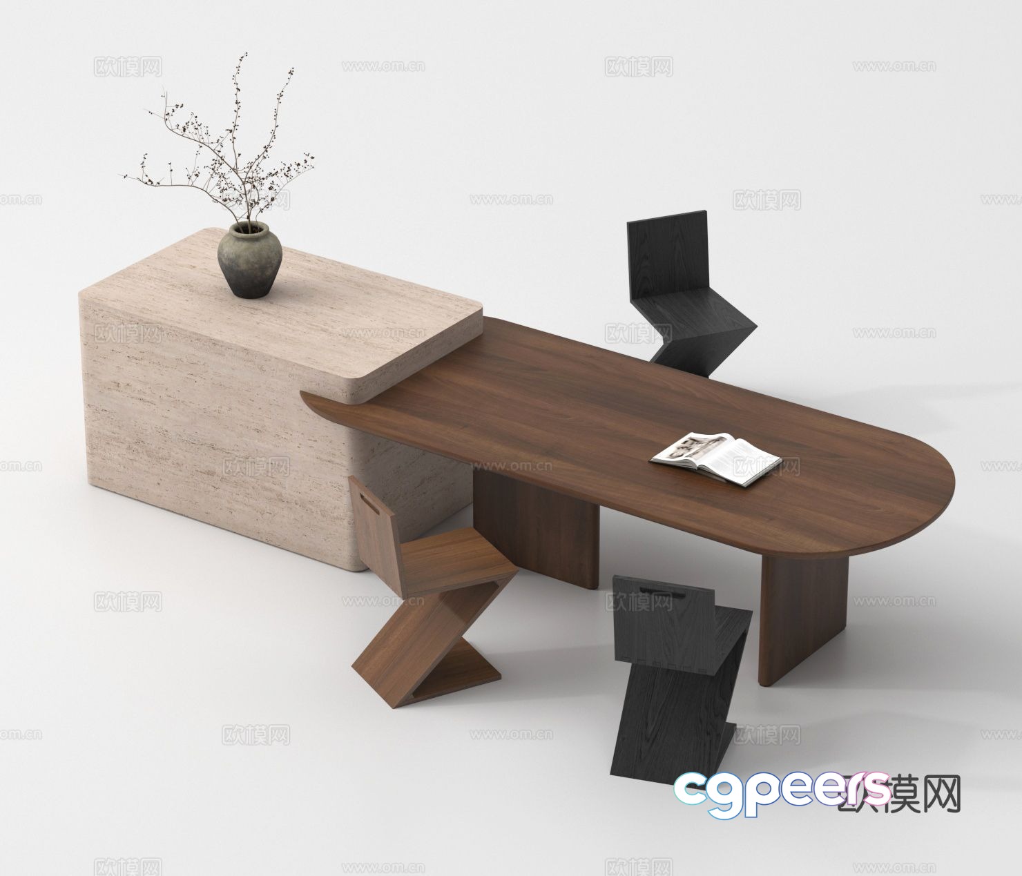 Dining table and chairs island bar 3d model Dining table and chairs island bar 3d model