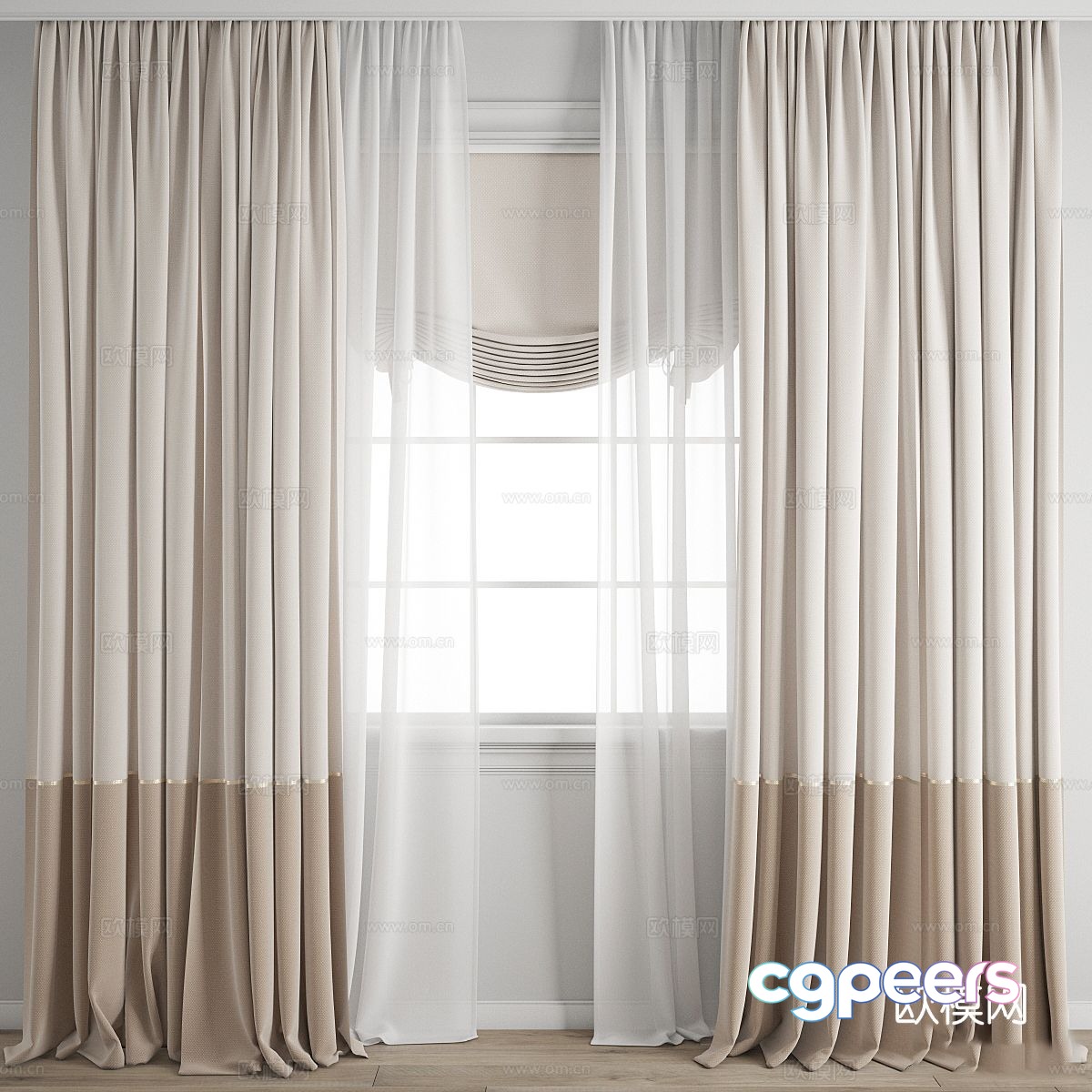 New Chinese style fabric curtain 3D model New Chinese style fabric curtain 3D model