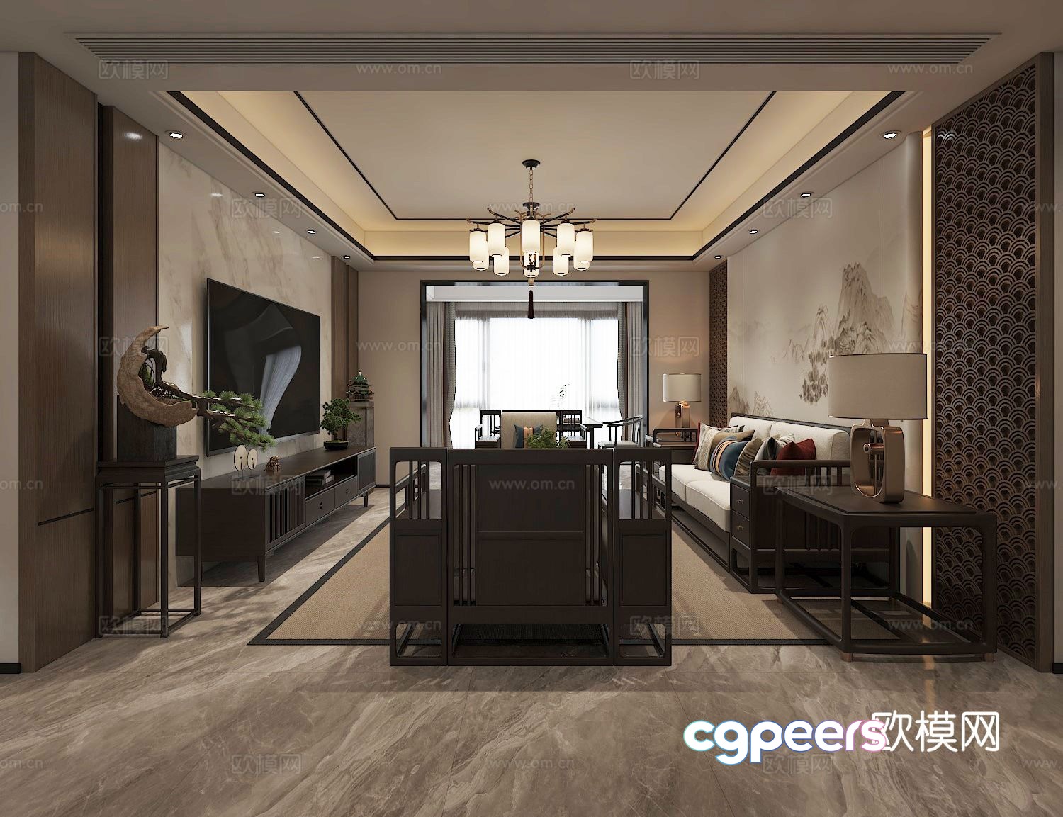 New Chinese living room sofa combination 3D model New Chinese living room sofa combination 3D model