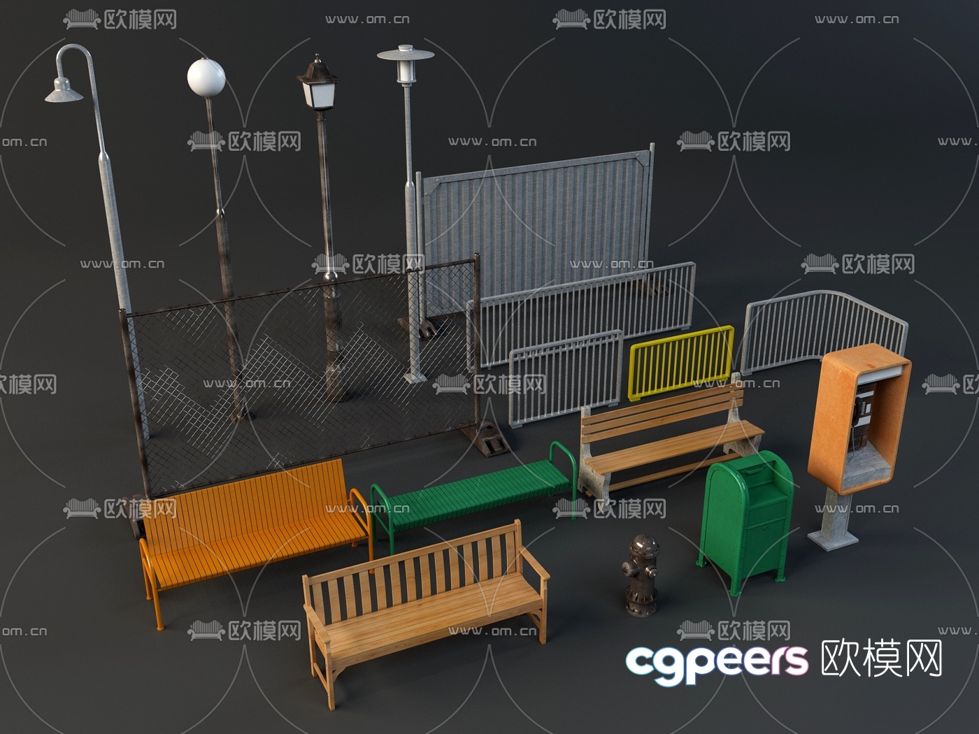 Modern street lamp multi-person bench 3d model