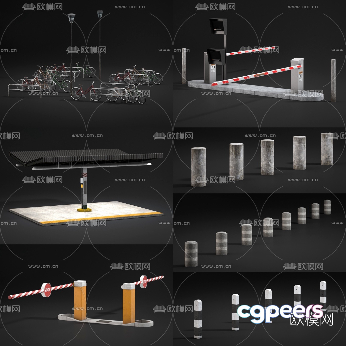 Modern blocking pole and blocking pile 3d model