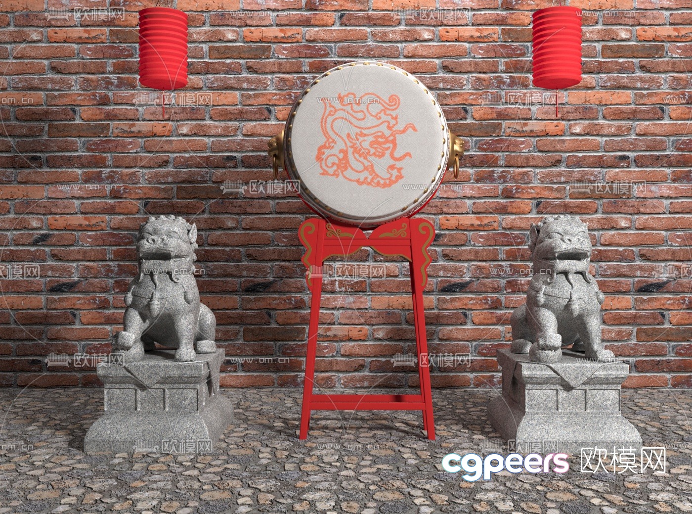 Chinese stone lion drumhead 3D model Chinese stone lion drumhead 3D model
