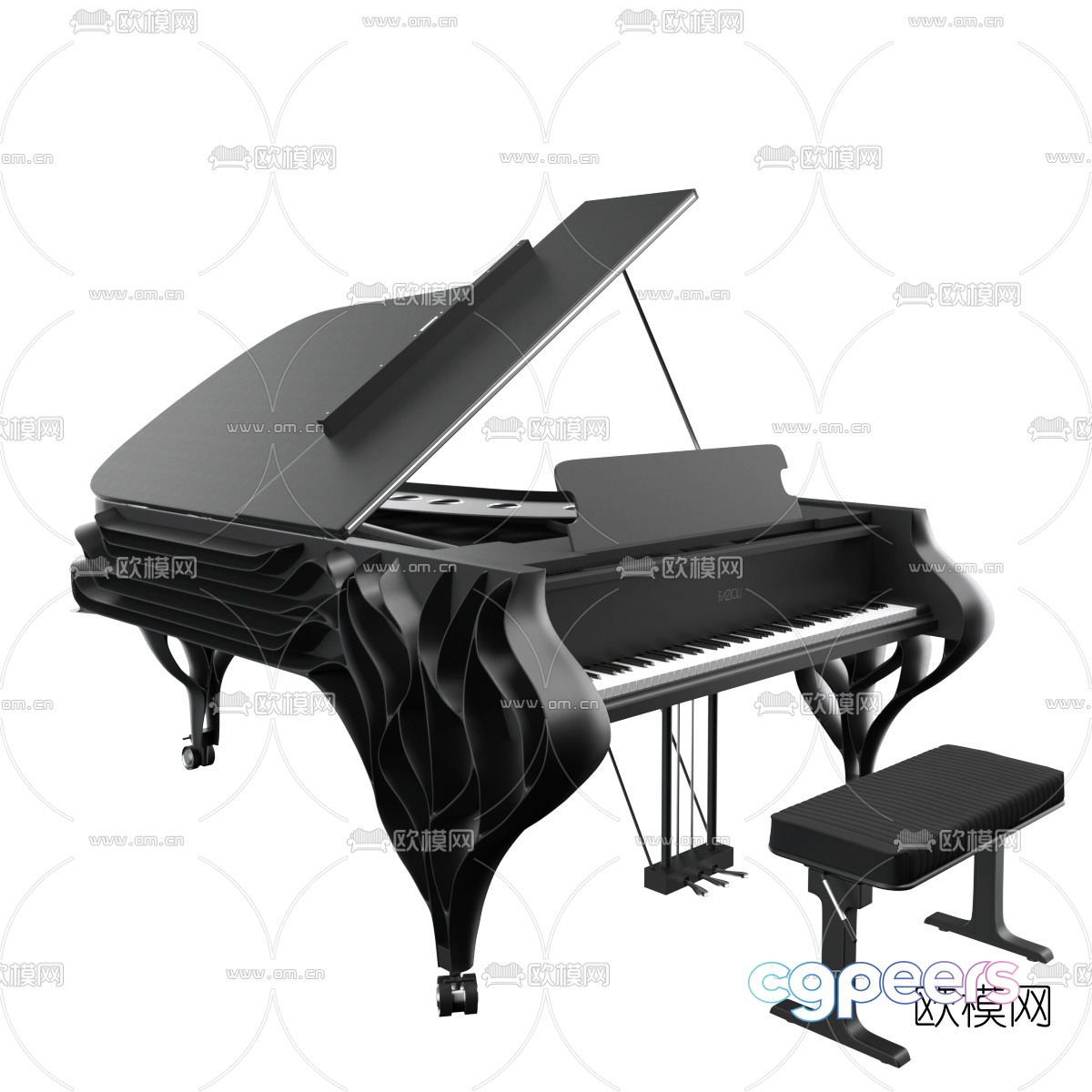 Modern grand square piano 3d model Modern grand square piano 3d model