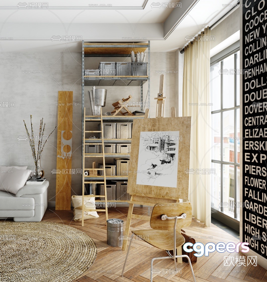 3d model of a corner of modern studio 3d model of a corner of modern studio