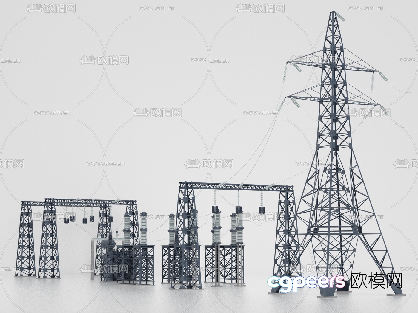 Modern high voltage transmission line power facility 3d model Modern high voltage transmission line power facility 3d model
