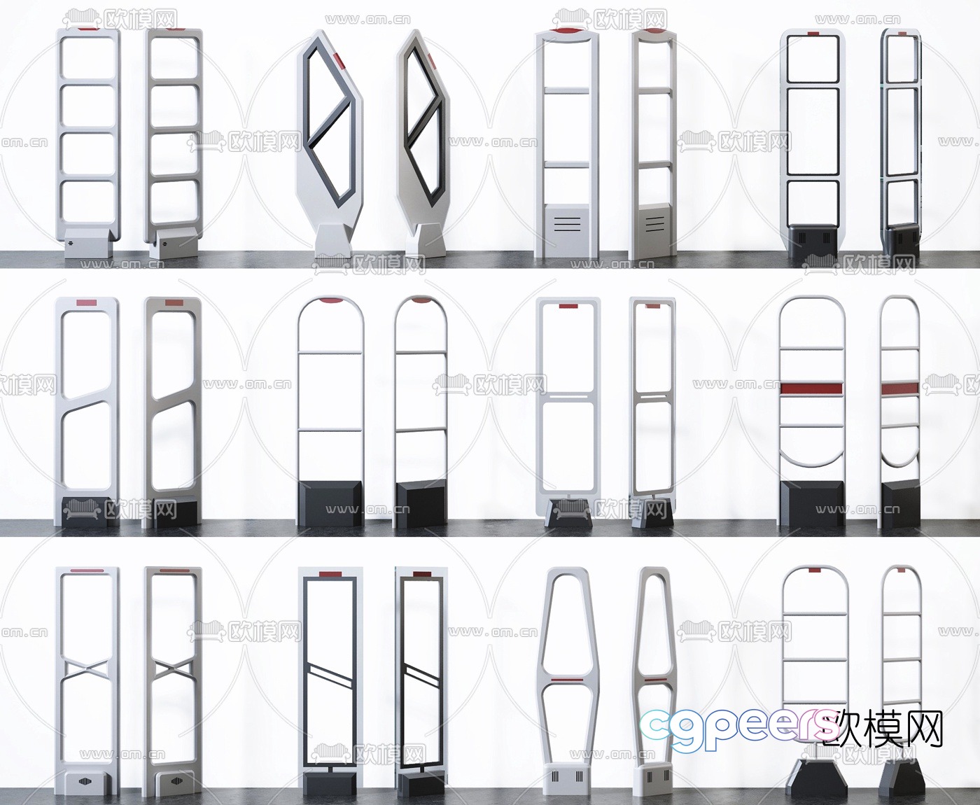 Modern shopping mall supermarket anti-theft sensor door combination 3D model