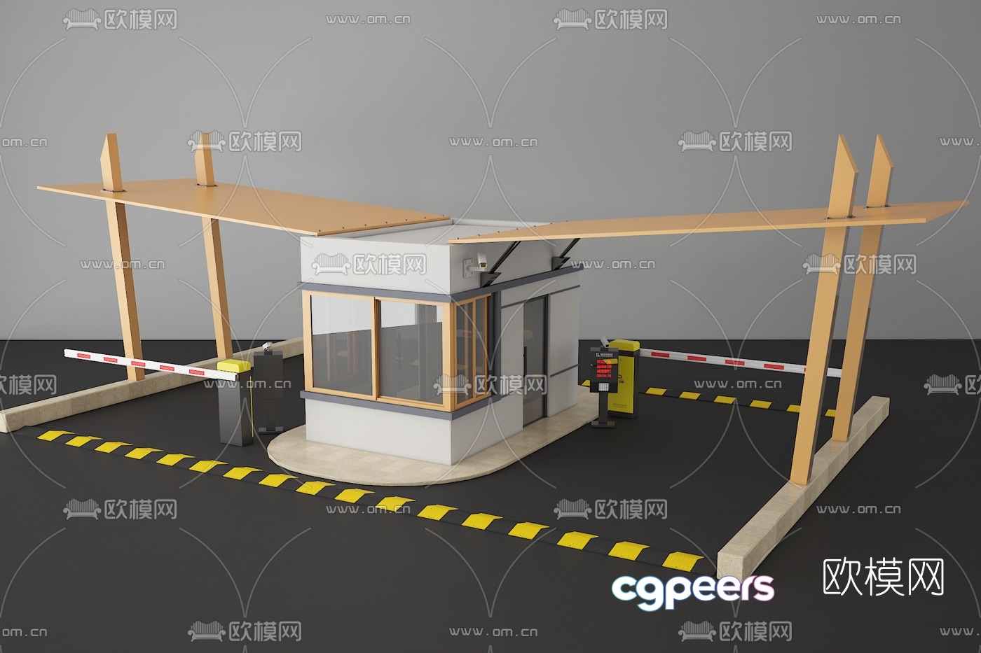 Modern security booth access control booth parking lot gate fence 3d model