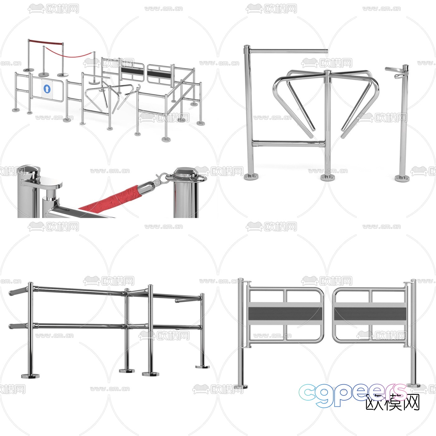 Modern public flow limiting guardrail 3d model