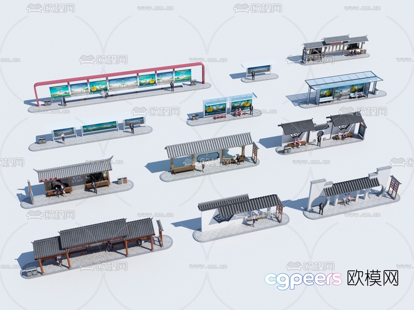 New Chinese style bus shelter 3D model New Chinese style bus shelter 3D model