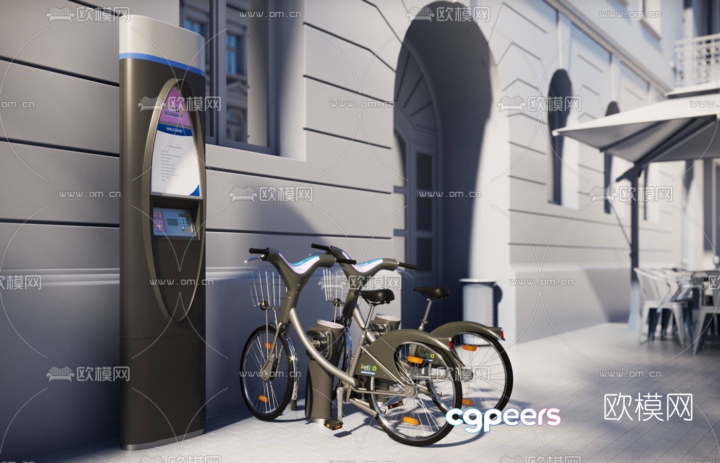 Modern public bicycle parking area 3d model Modern public bicycle parking area 3d model