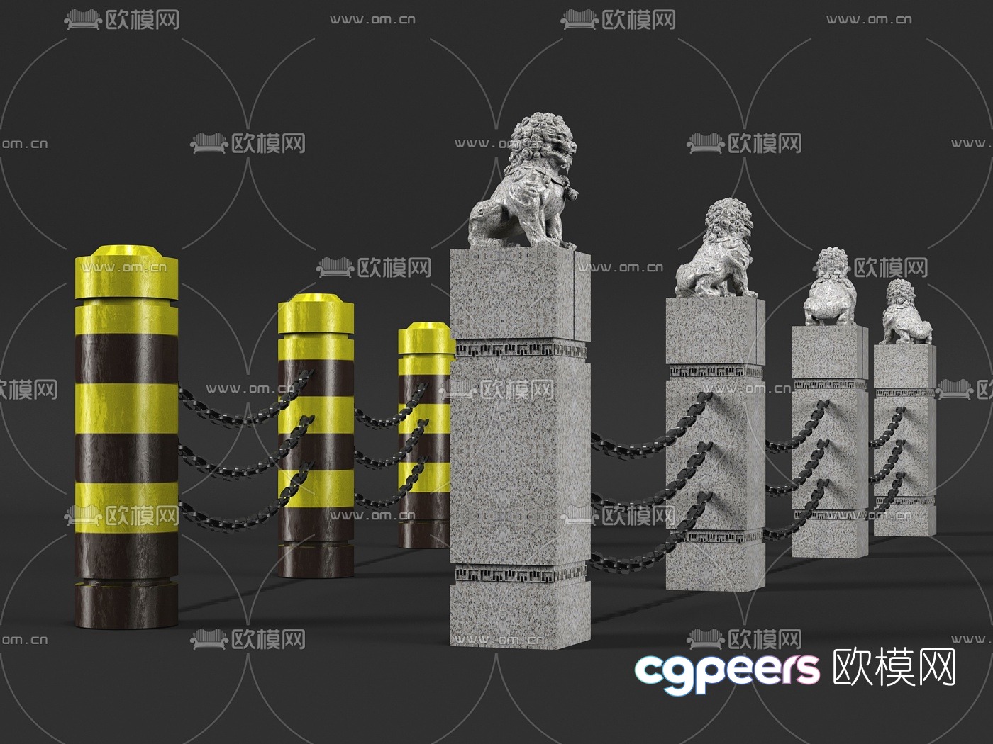 Modern stone lion barricade 3d model Modern stone lion barricade 3d model