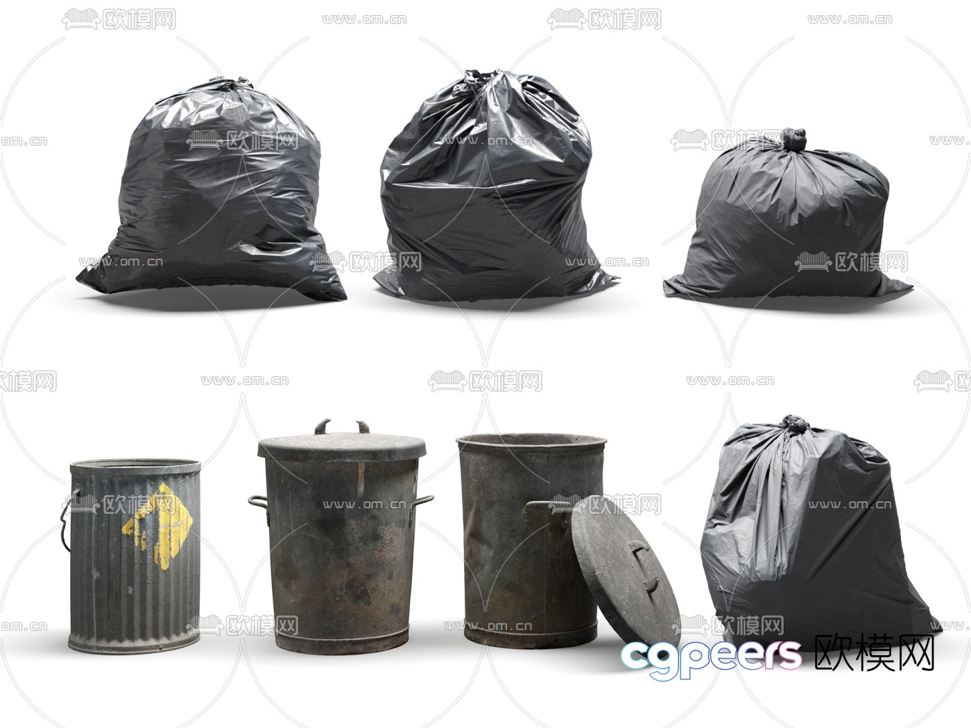 Industrial style trash can garbage bag 3d model