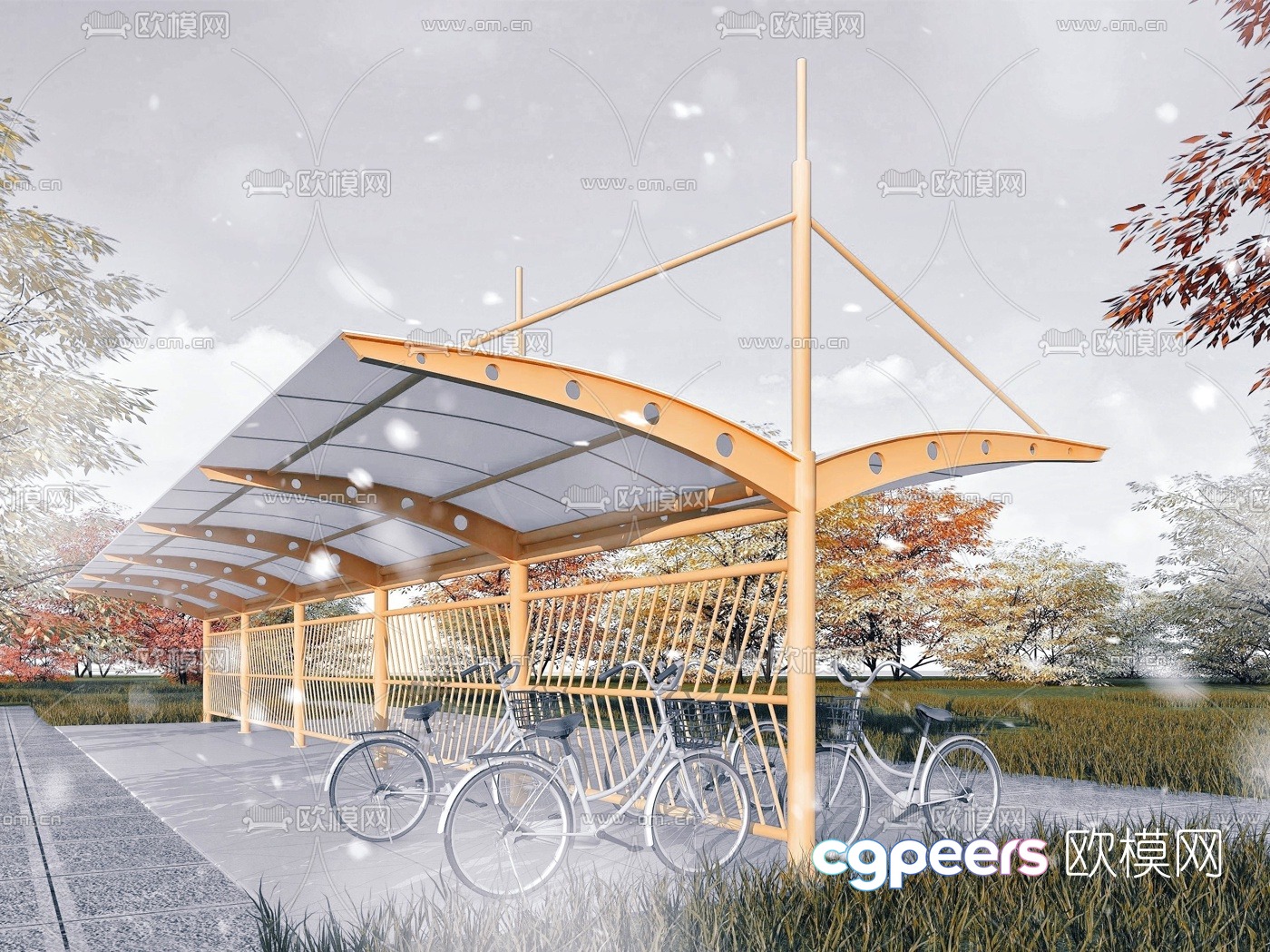 Modern bicycle parking shed 3d model