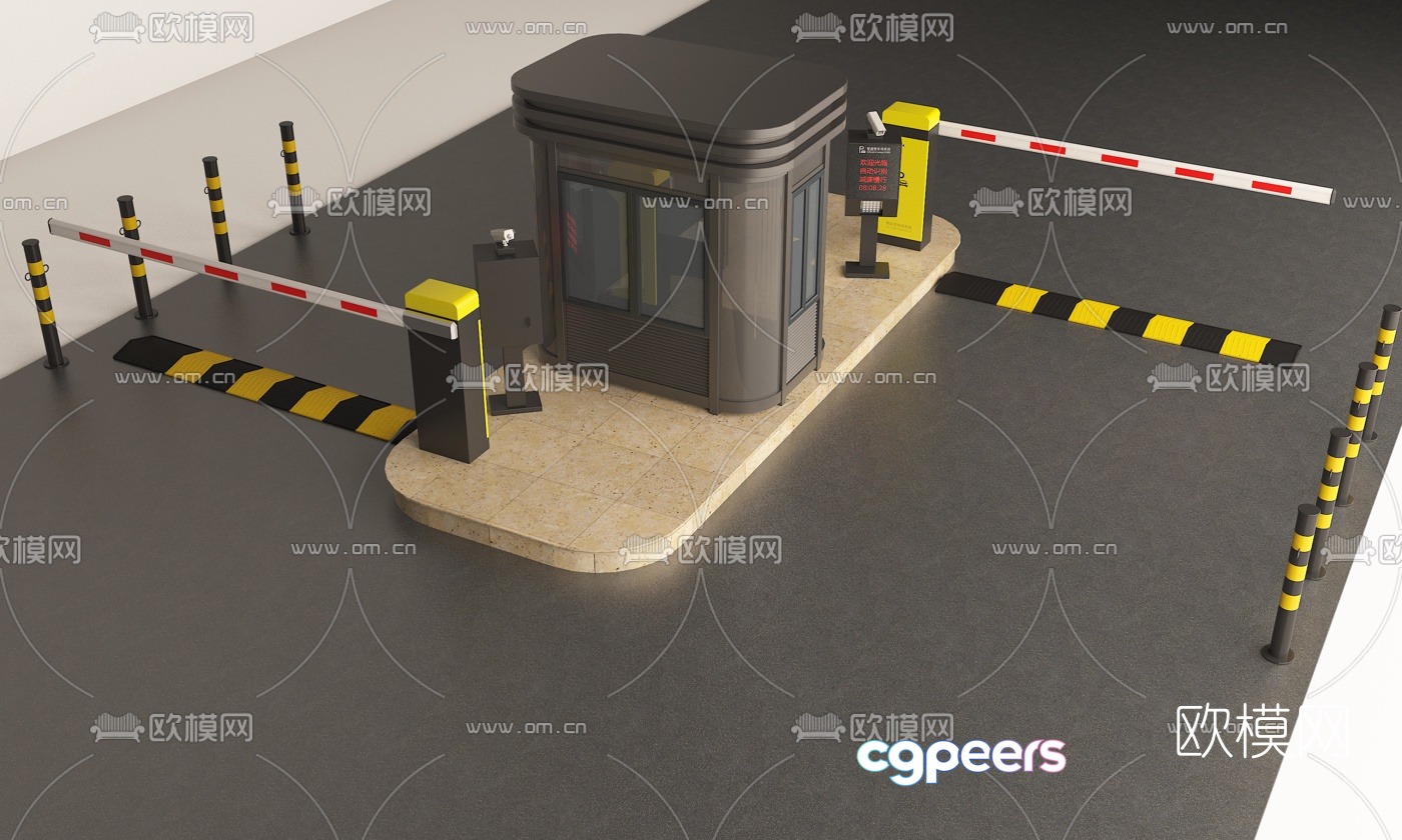 Modern underground garage toll booth 3D model