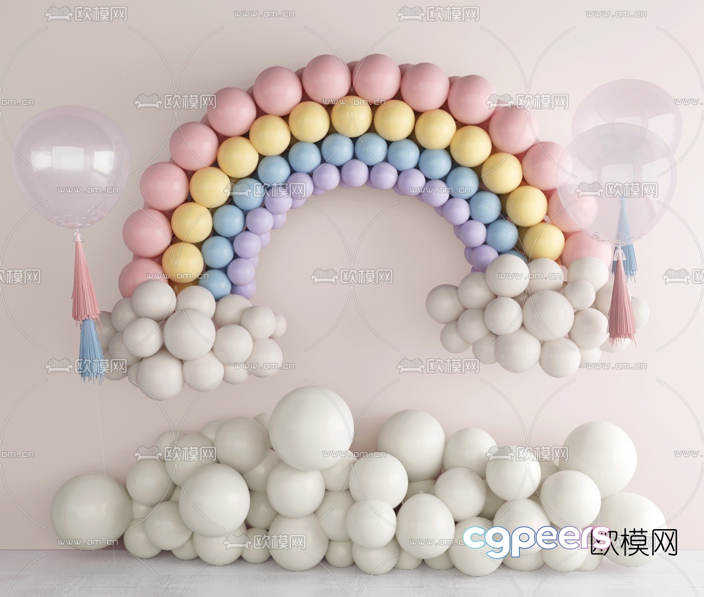 Modern rainbow balloon background wall 3d model Modern rainbow balloon background wall 3d model