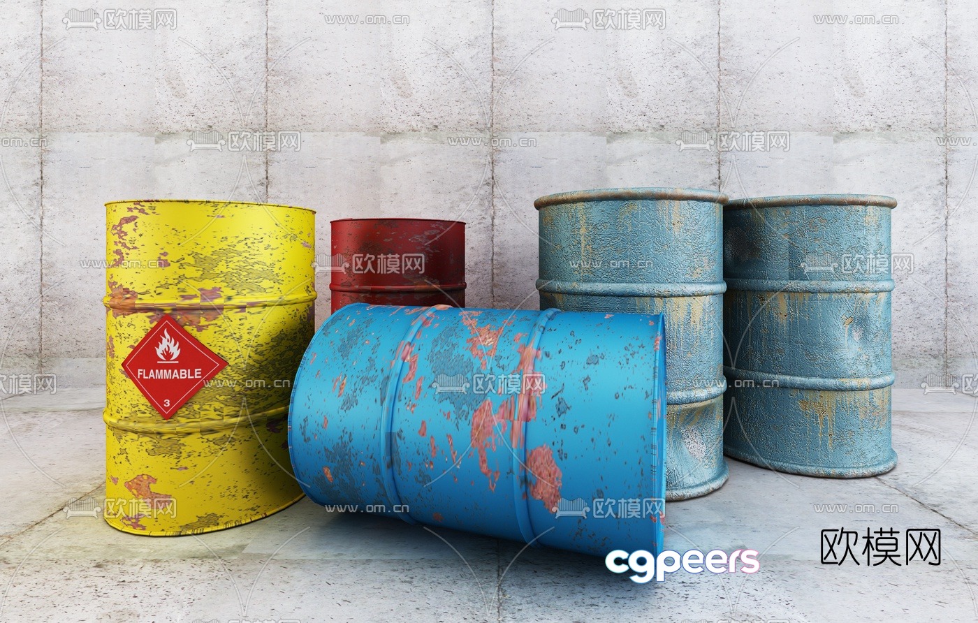Industrial style oil barrel iron barrel 3D model