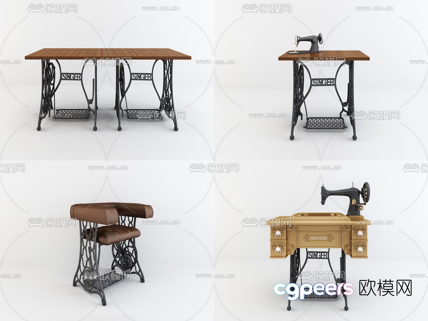 Industrial style sewing machine single chair combination 3D model