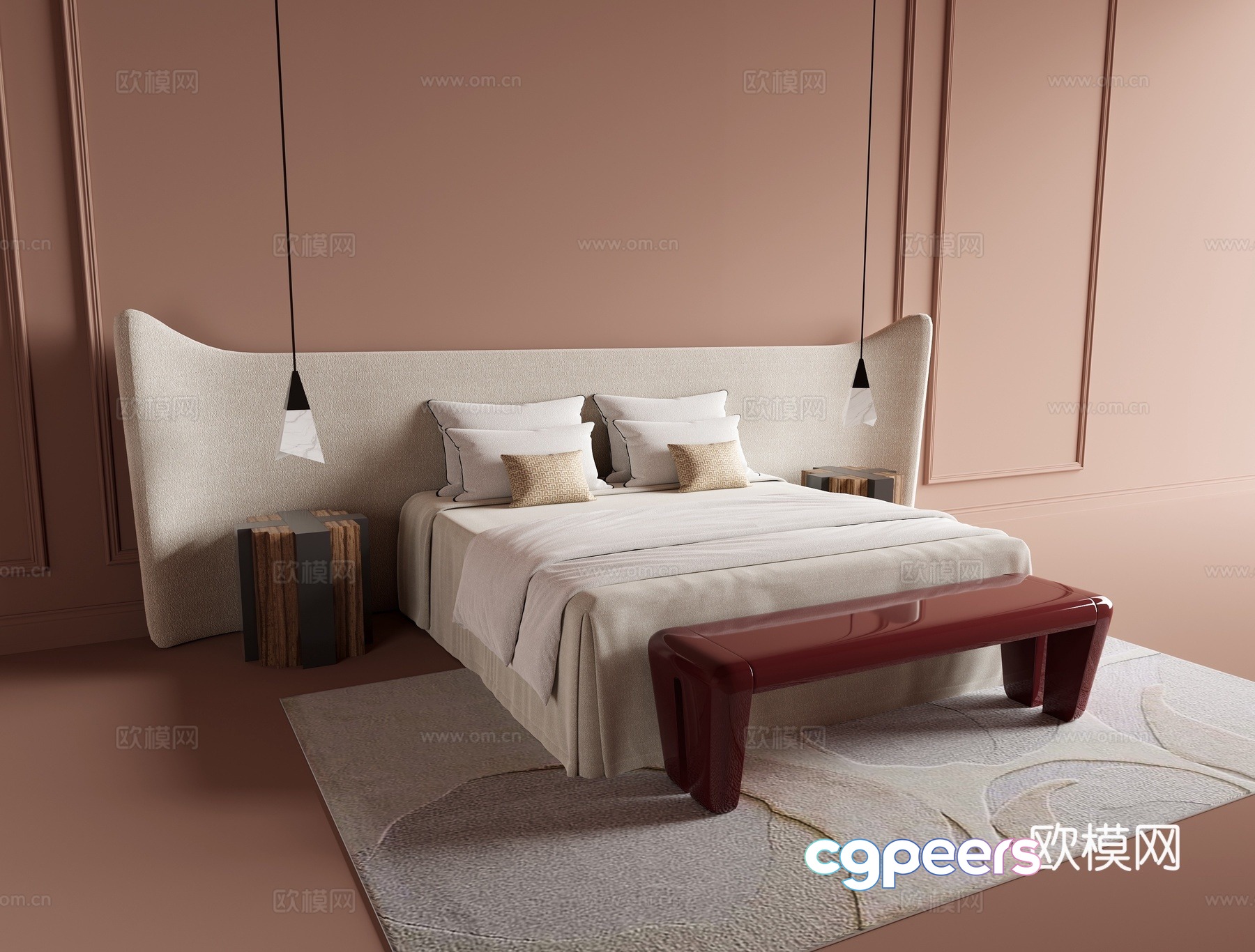 Modern double bed 3d model Modern double bed 3d model