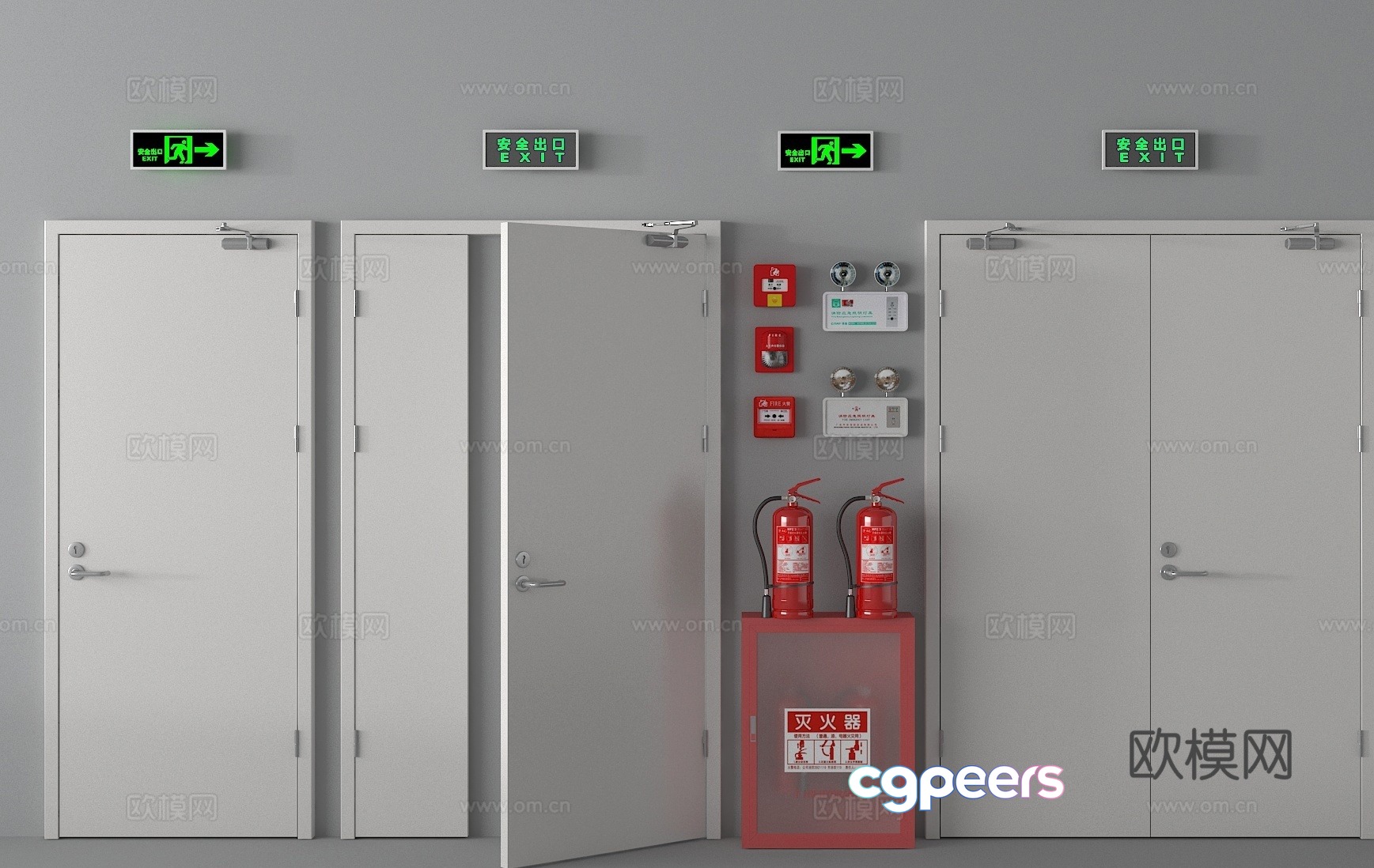 Safety door fire door fire hydrant fire extinguisher emergency lighting 3d model Safety door fire door fire hydrant fire extinguisher emergency lighting 3d model