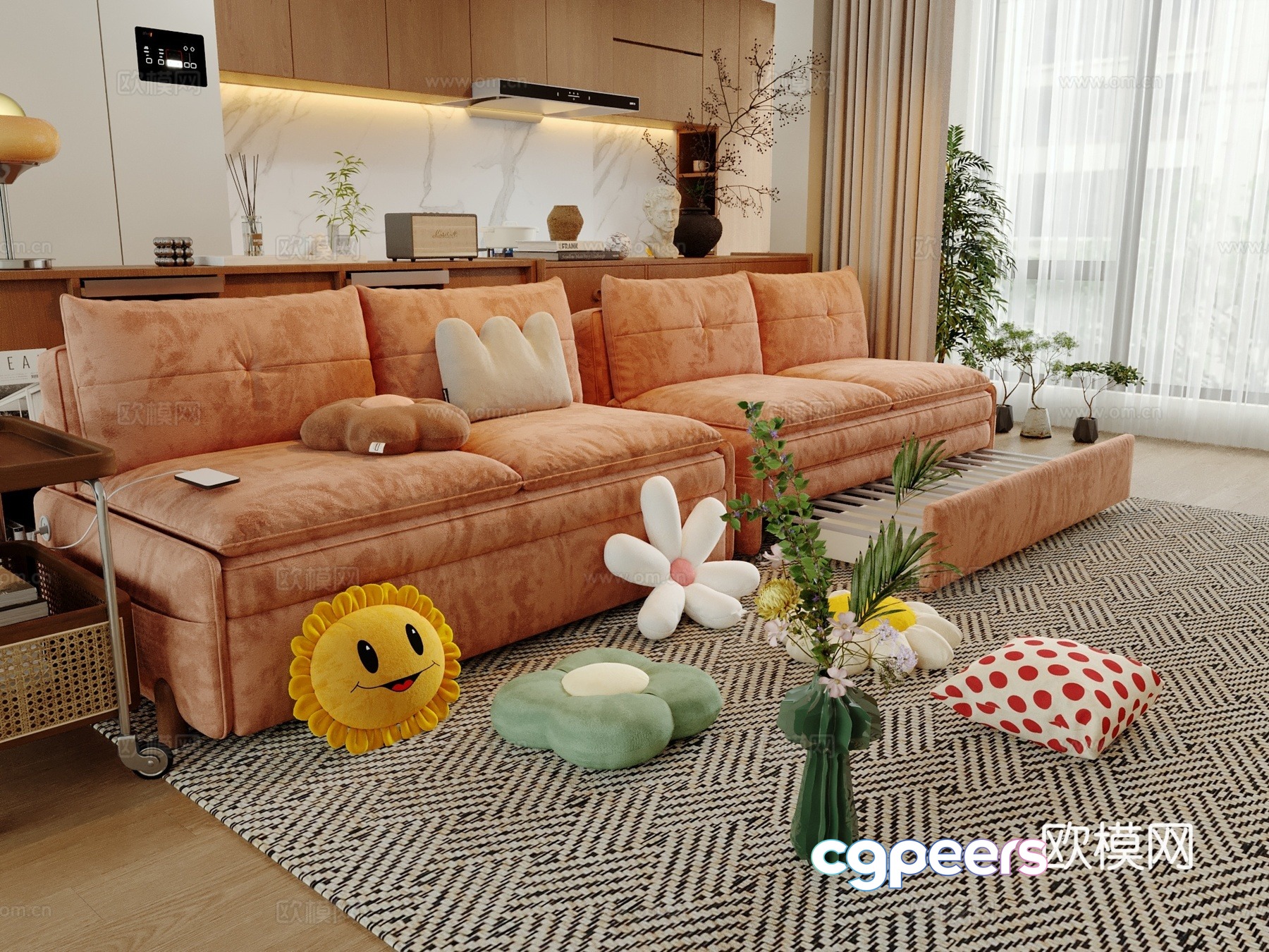 Cream style double sofa 3d model Cream style double sofa 3d model