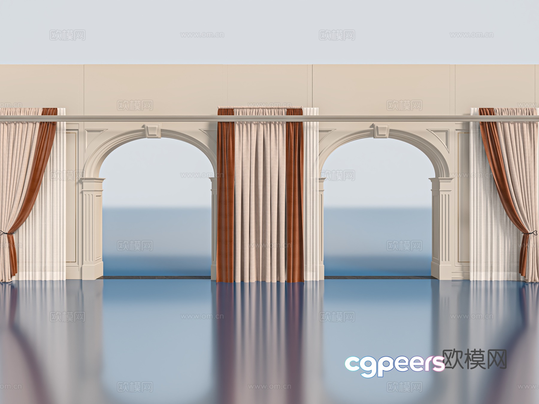 French pillar door opening curtain 3d model French pillar door opening curtain 3d model