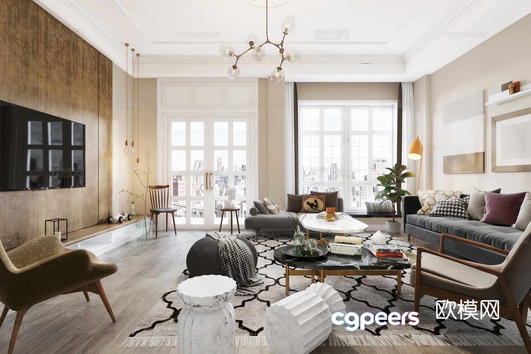 Simple European living room 3D model Simple European living room 3D model