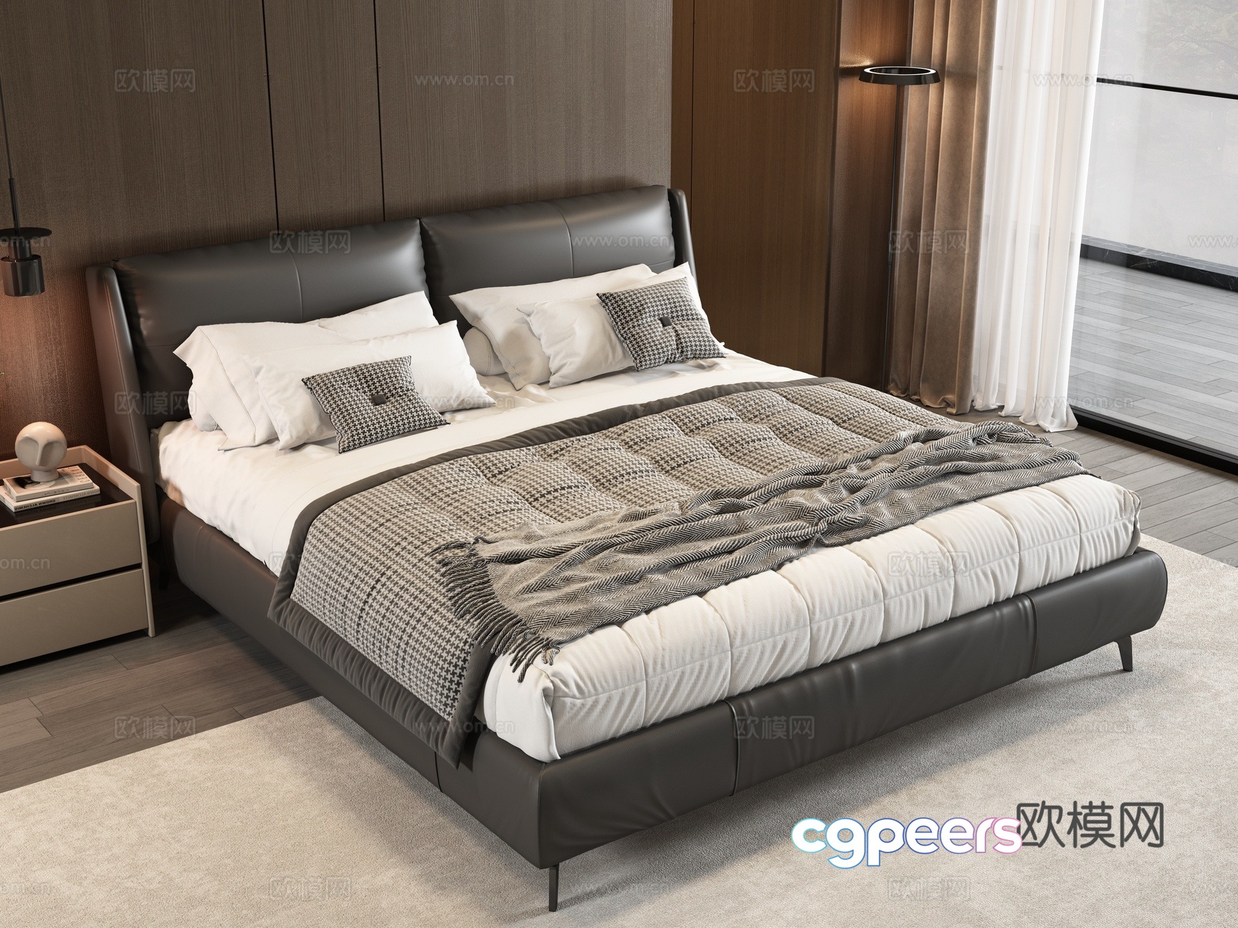 Modern black double bed 3d model Modern black double bed 3d model