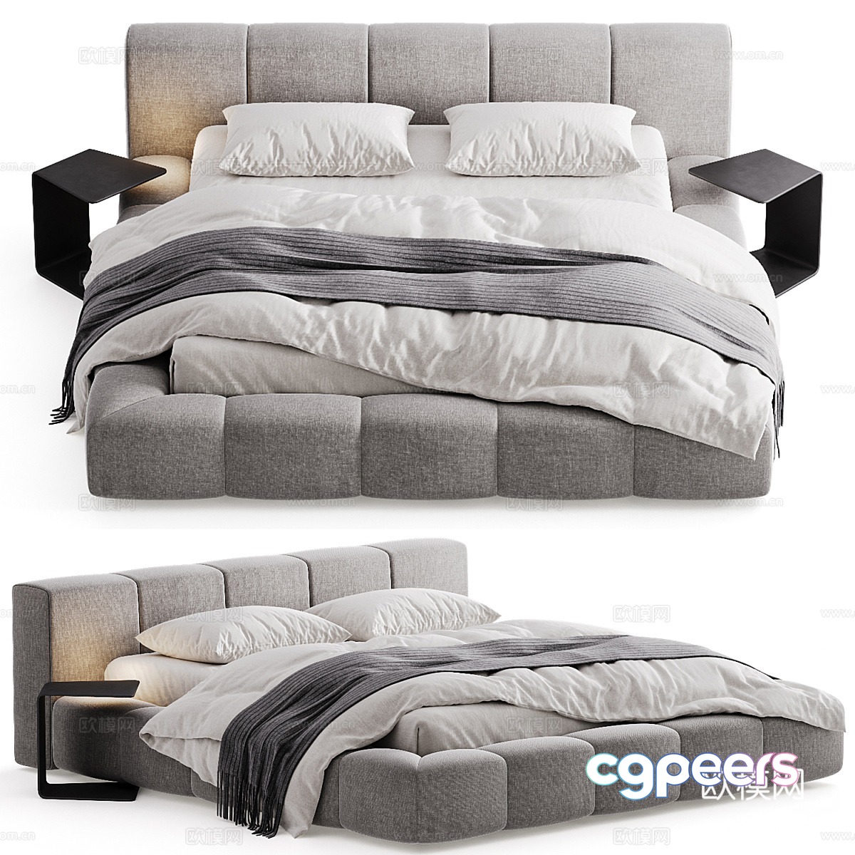 Modern double bed platform bed 3d model Modern double bed platform bed 3d model