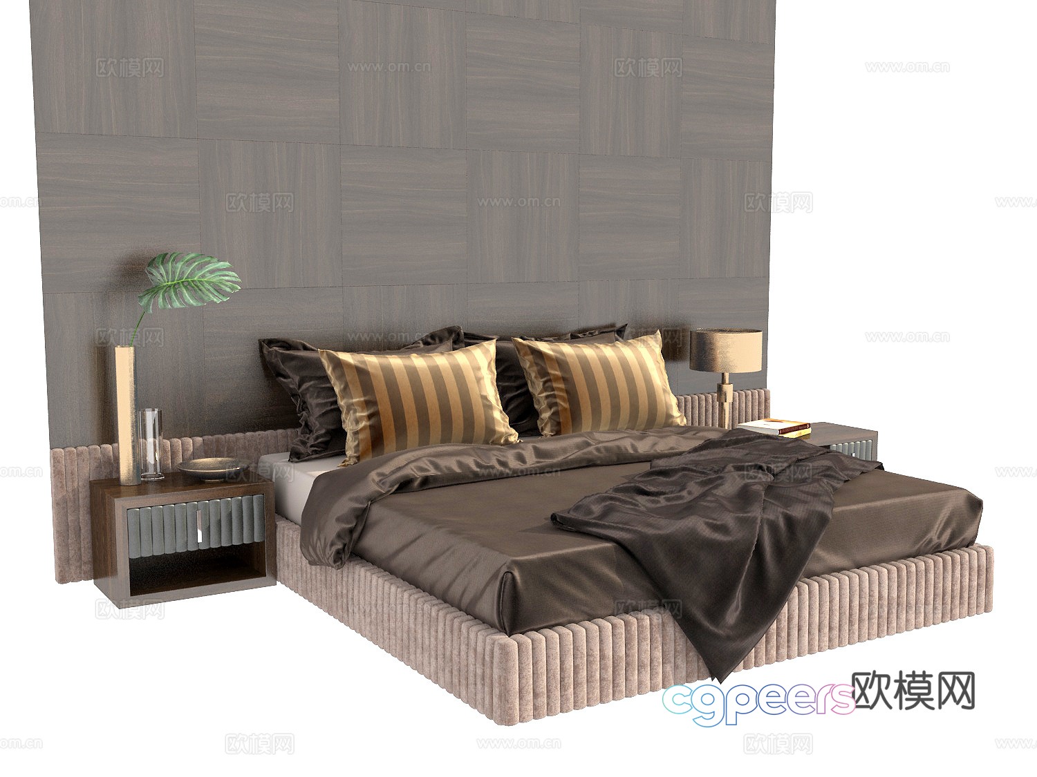 Light luxury double bed bedside table 3d model Light luxury double bed bedside table 3d model